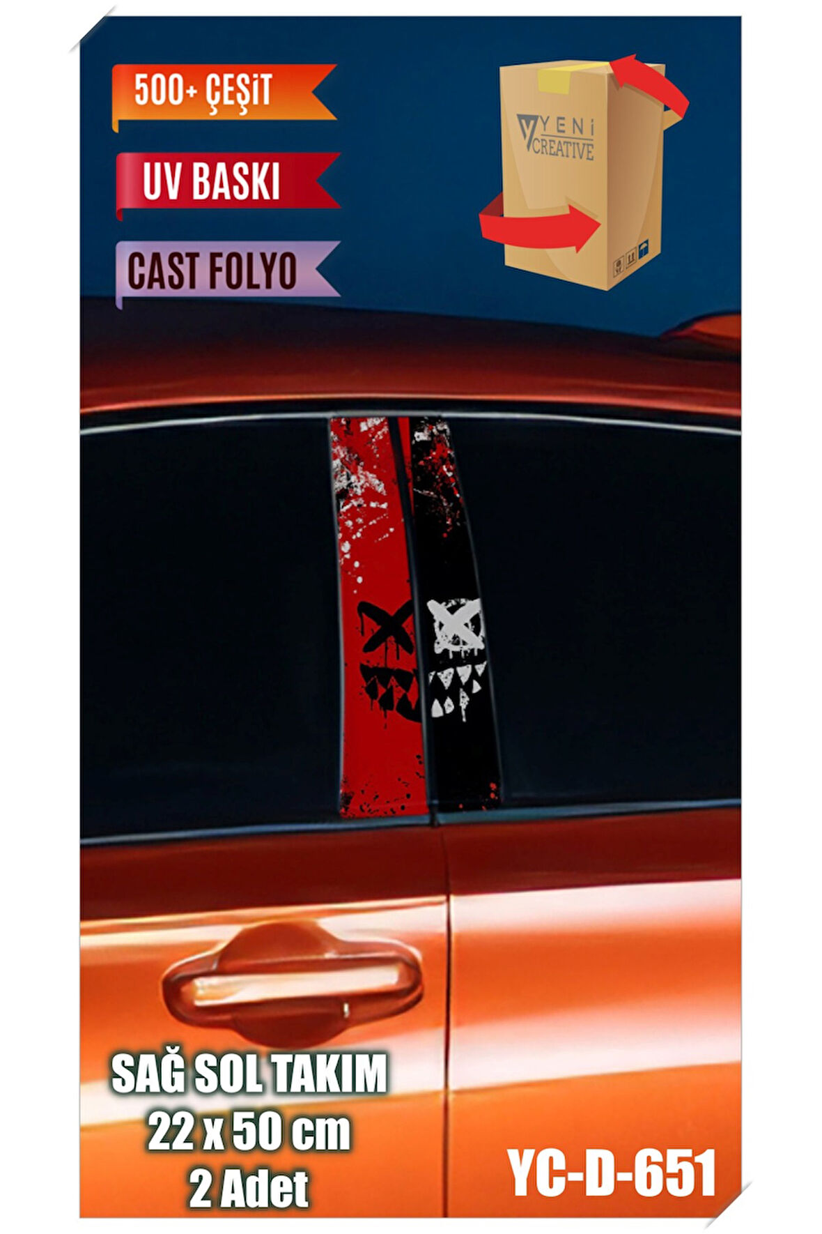 Araç Kapı Direk Kaplama Folyosu Desenli (SAĞ SOL TAKIM) (2 ADET) - 22x50 Cm