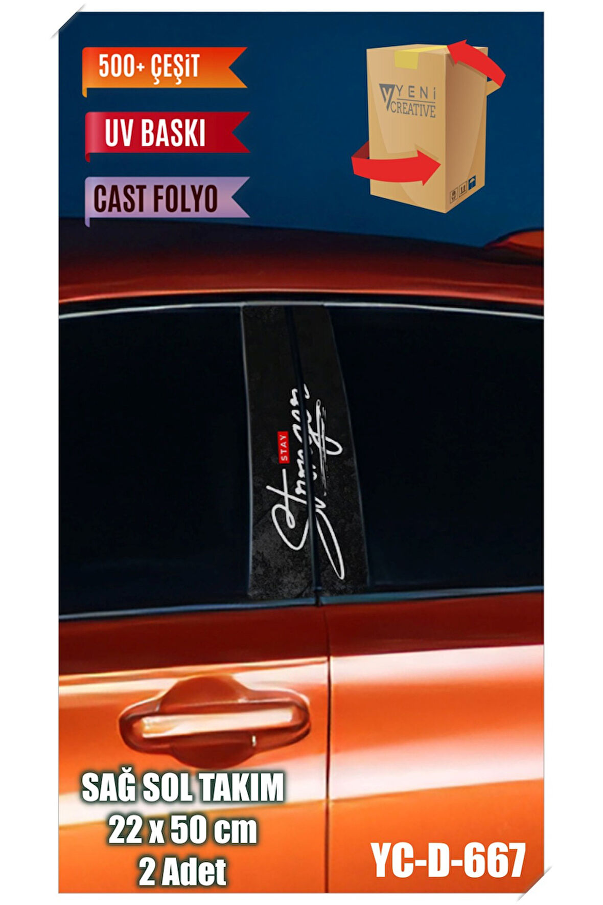 Araç Kapı Direk Kaplama Folyosu Desenli (SAĞ SOL TAKIM) (2 ADET) - 22x50 Cm