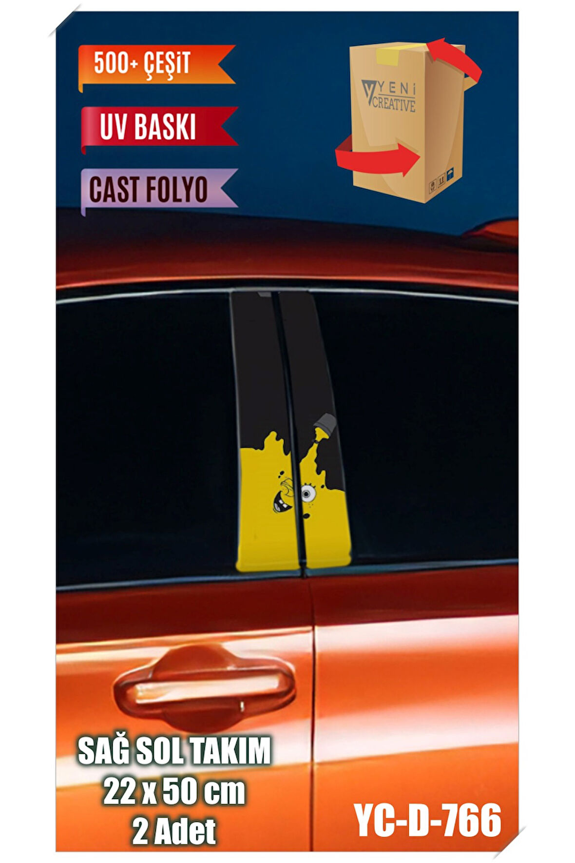 Araç Kapı Direk Kaplama Folyosu Sünger Bob Desenli (SAĞ SOL TAKIM) (2 ADET) - 22x50 Cm