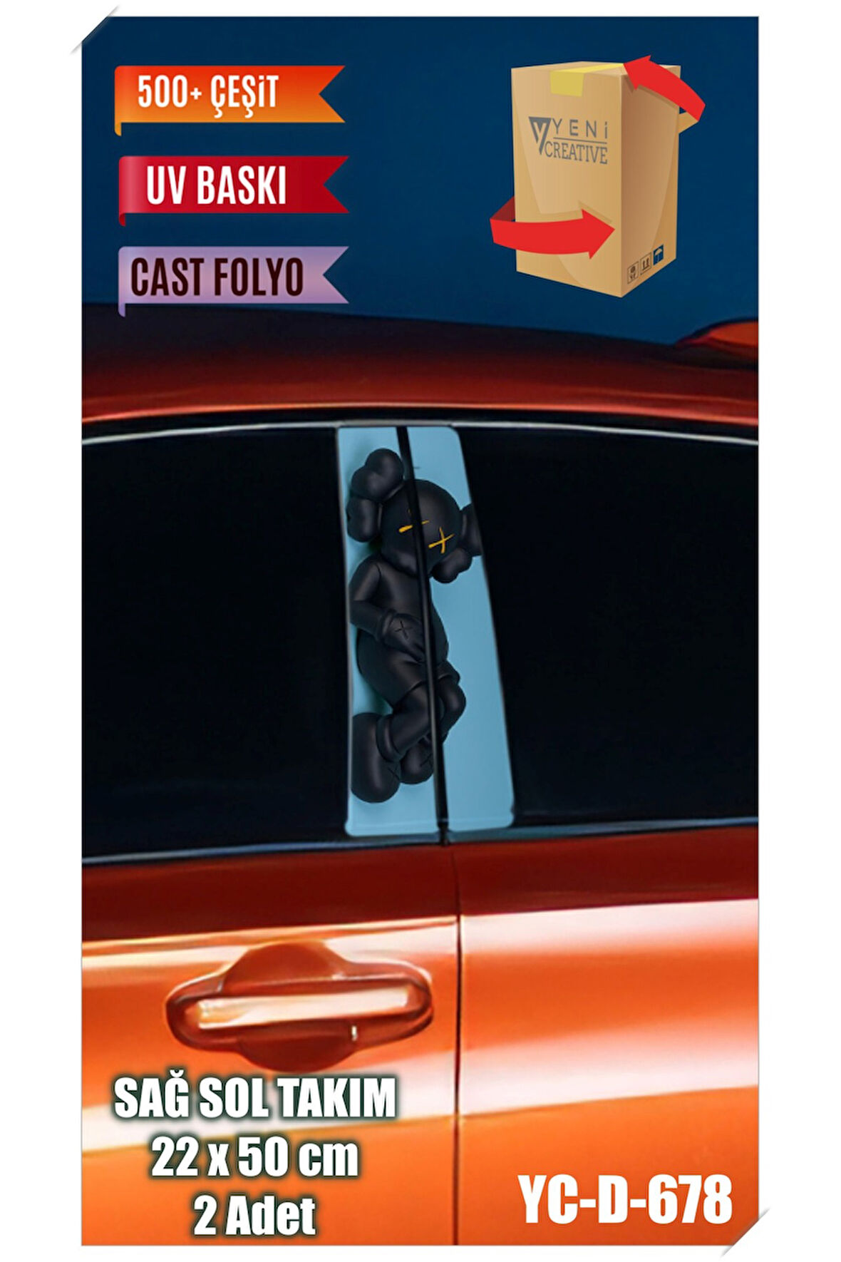 Araç Kapı Direk Kaplama Folyosu Desenli (SAĞ SOL TAKIM) (2 ADET) - 22x50 Cm