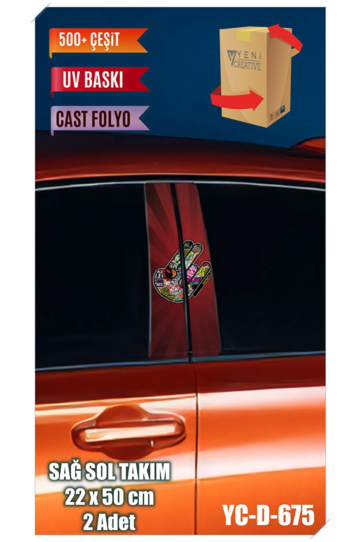 Araç Kapı Direk Kaplama Folyosu Desenli (SAĞ SOL TAKIM) (2 ADET) - 22x50 Cm