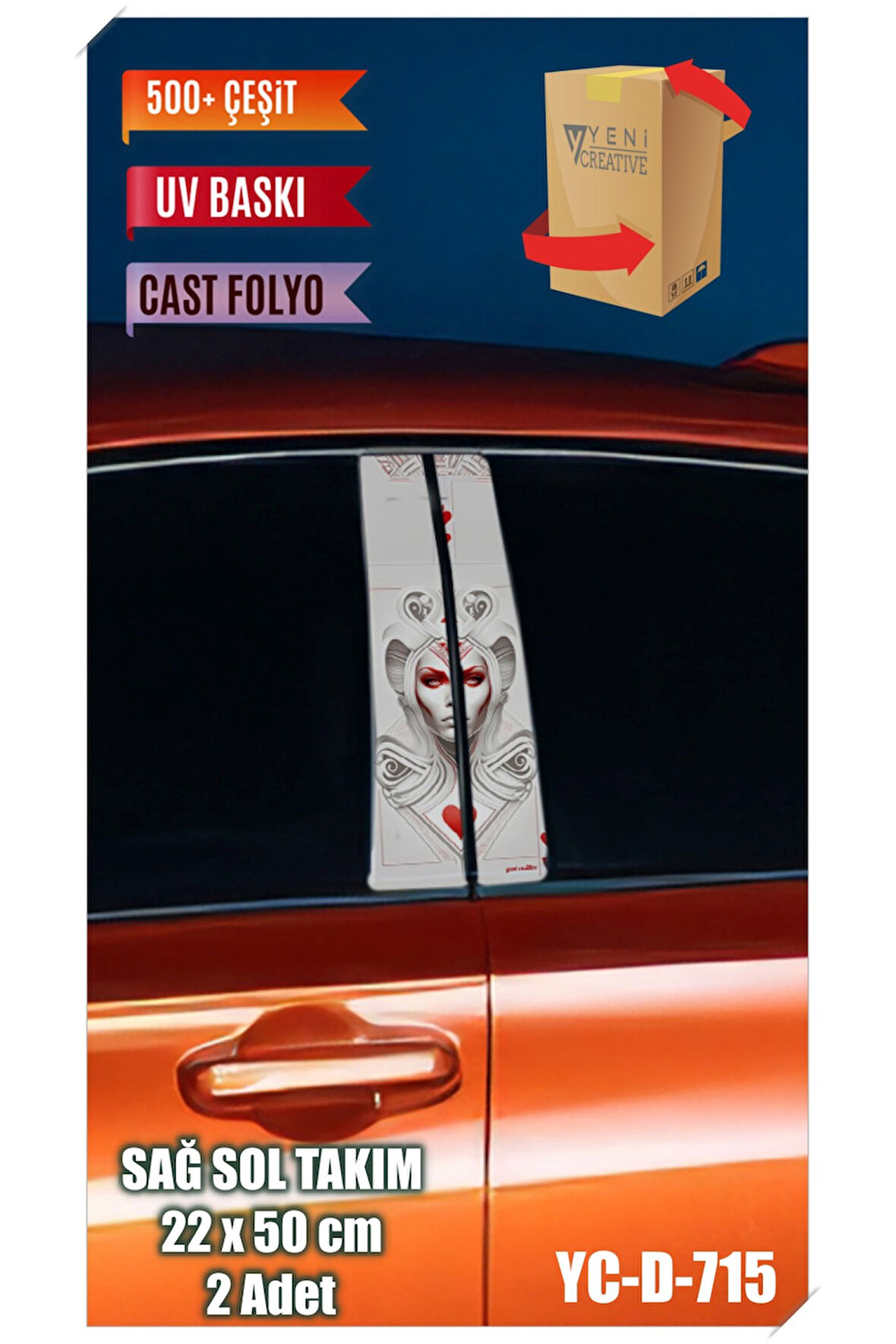 Araç Kapı Direk Kaplama Folyosu Kadın Desenli (SAĞ SOL TAKIM) (2 ADET) - 22x50 Cm