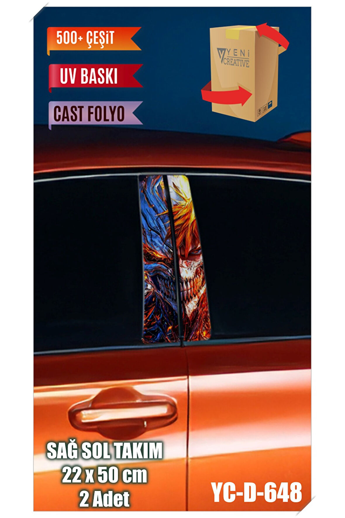 Araç Kapı Direk Kaplama Folyosu Desenli (SAĞ SOL TAKIM) (2 ADET) - 22x50 Cm