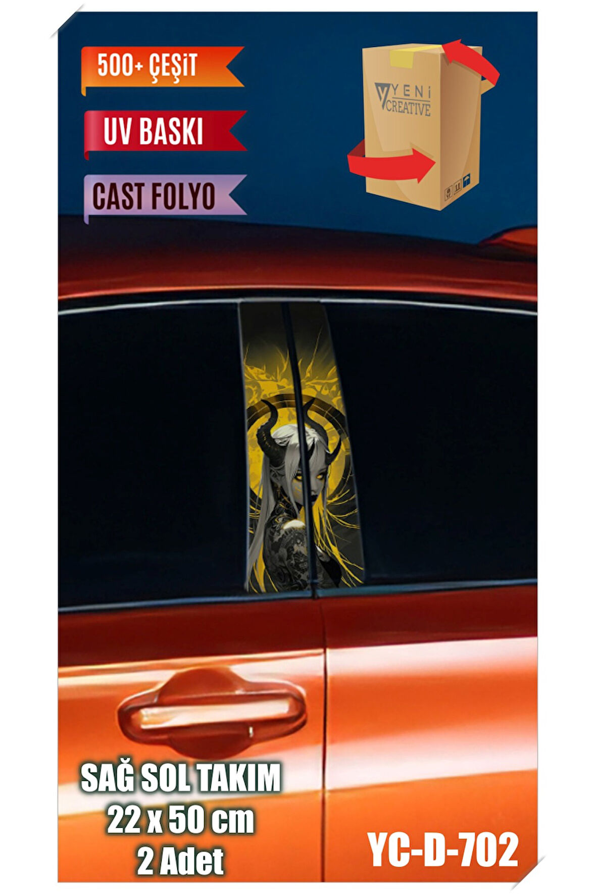 Araç Kapı Direk Kaplama Folyosu Kadın Desenli (SAĞ SOL TAKIM) (2 ADET) - 22x50 Cm