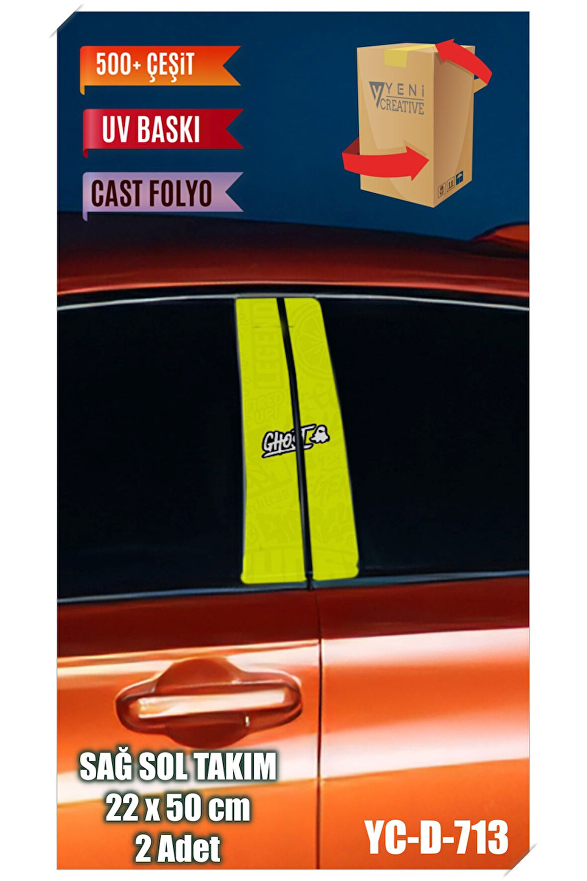 Araç Kapı Direk Kaplama Folyosu Ghost Desenli (SAĞ SOL TAKIM) (2 ADET) - 22x50 Cm