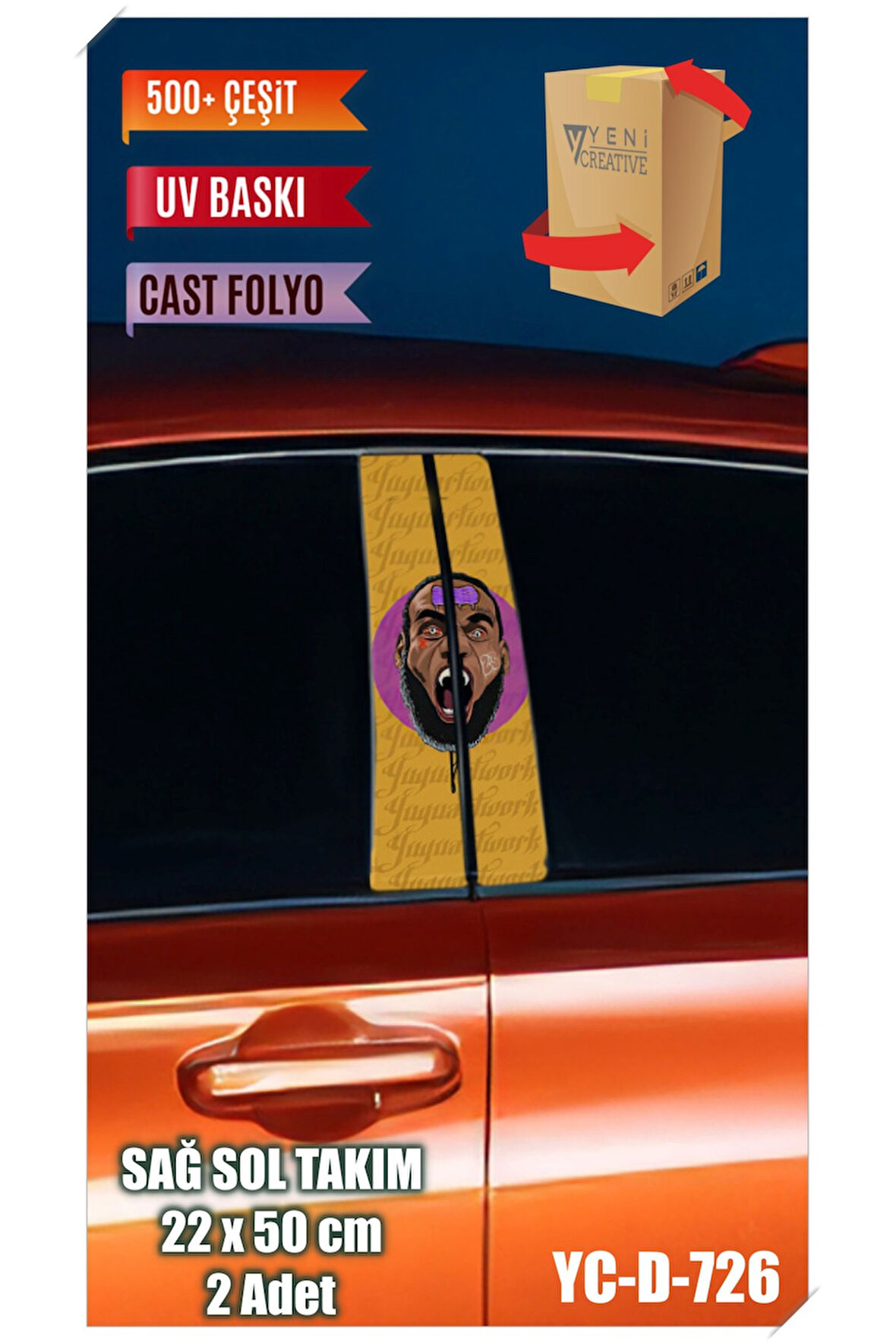 Araç Kapı Direk Kaplama Folyosu Desenli (SAĞ SOL TAKIM) (2 ADET) - 22x50 Cm