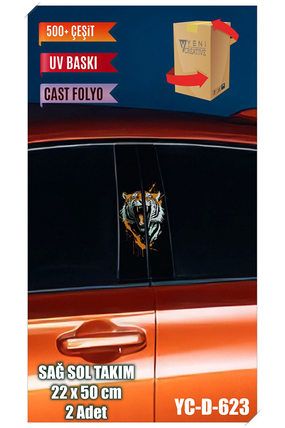 Araç Kapı Direk Kaplama Folyosu Kaplan Desenli (SAĞ SOL TAKIM) (2 ADET) - 22x50 Cm