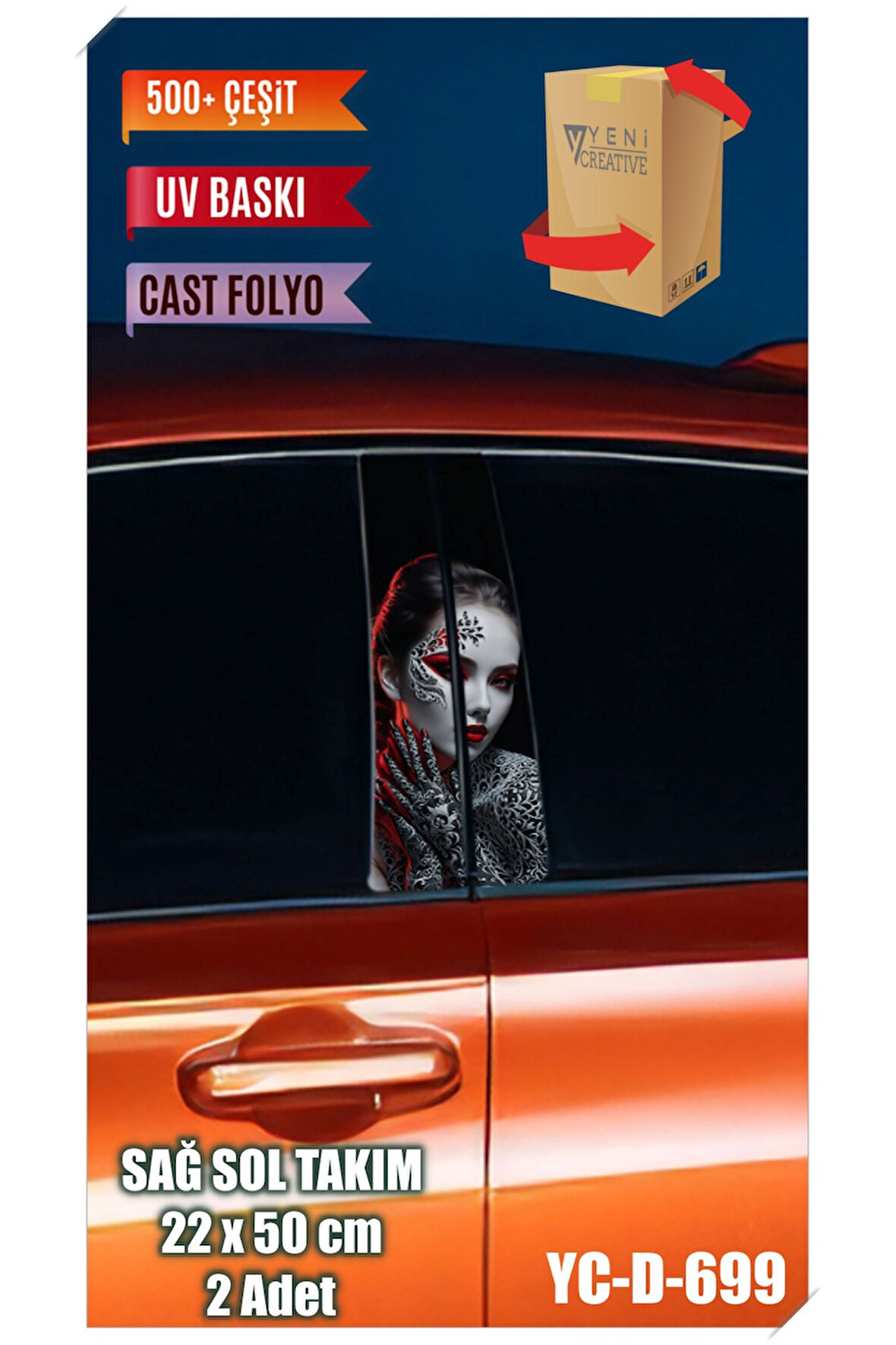 Araç Kapı Direk Kaplama Folyosu Kadın Desenli (SAĞ SOL TAKIM) (2 ADET) - 22x50 Cm