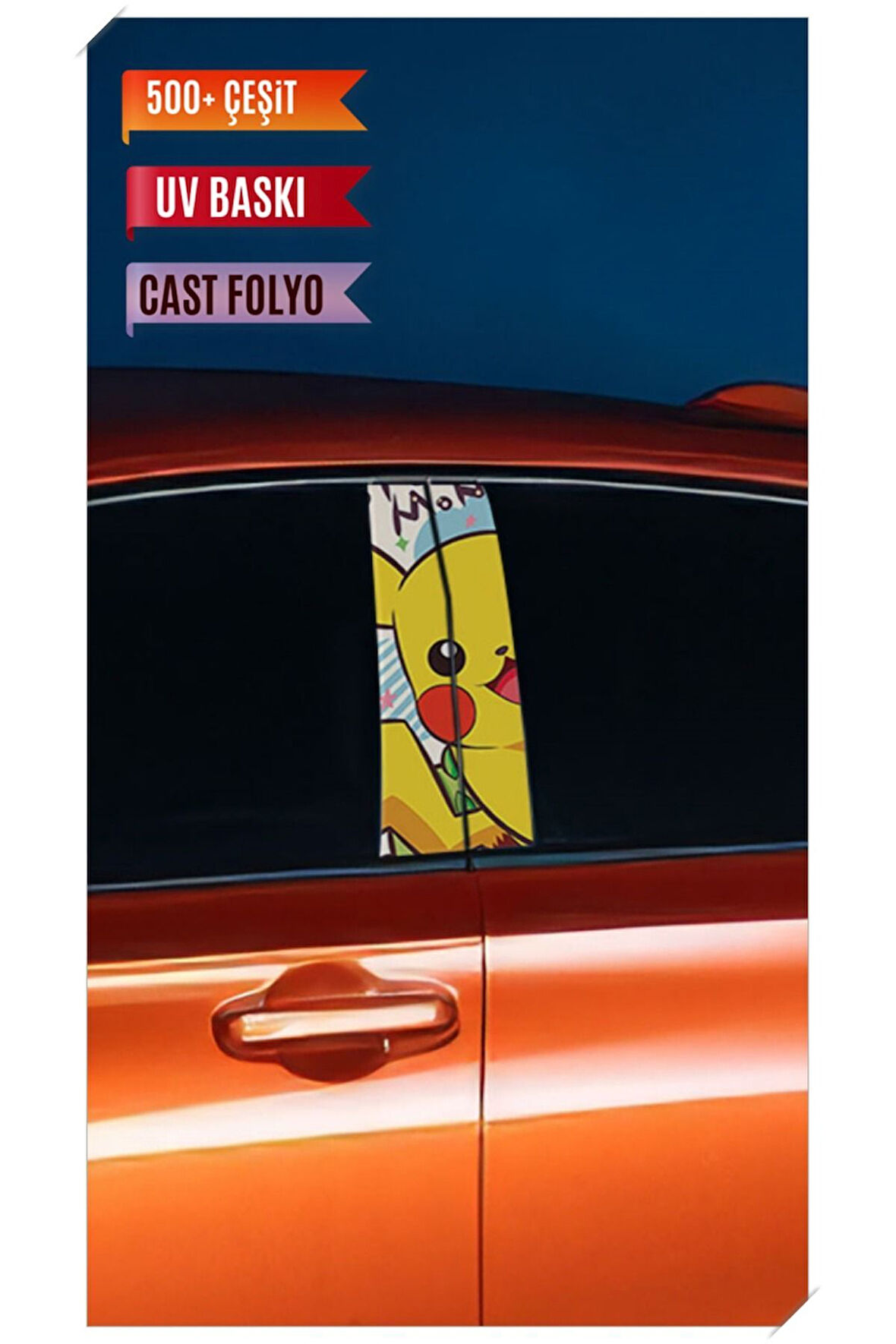 Araç Kapı Direk Kaplama Folyosu Pikachu Desenli (Sağ Sol Takım) (2 Adet) - 22x50 Cm