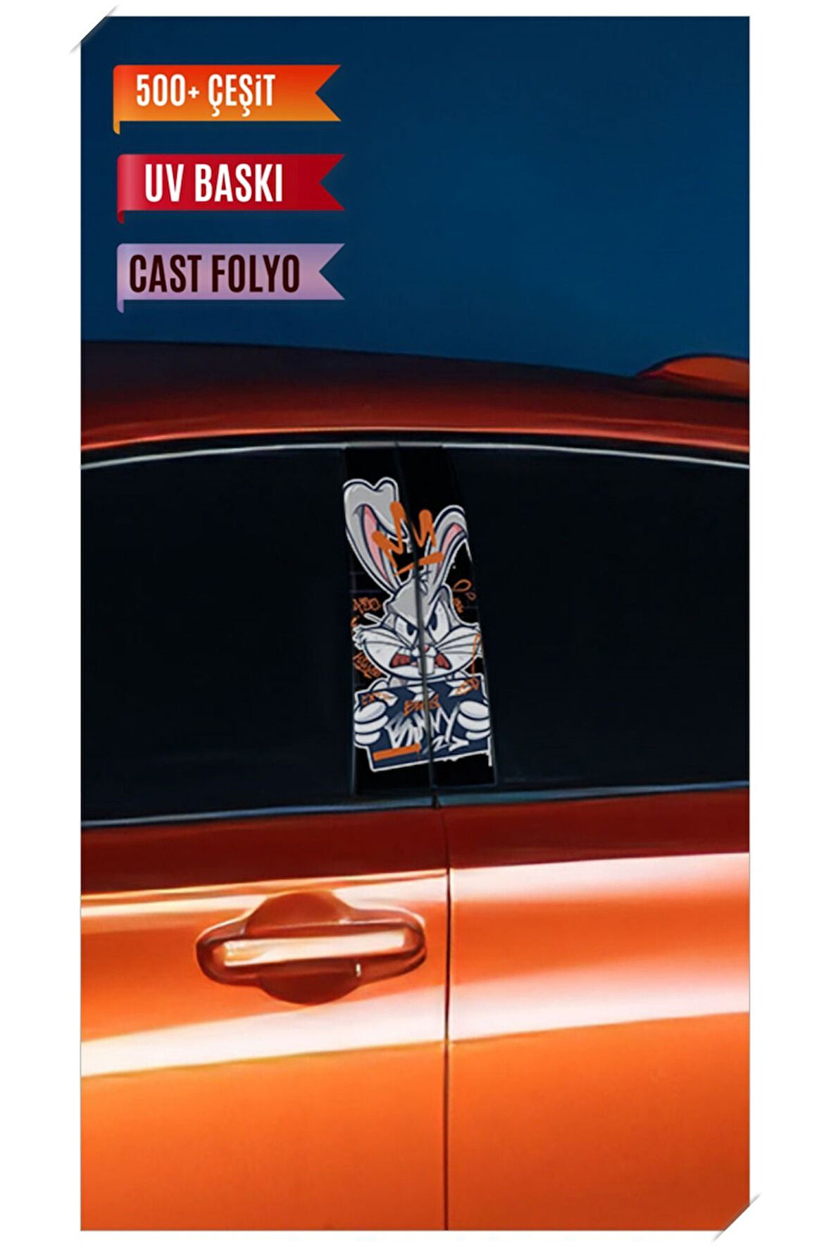 Araç Kapı Direk Kaplama Folyosu Bugs Bunny Desenli (Sağ Sol Takım) (2 Adet) - 22x50 Cm