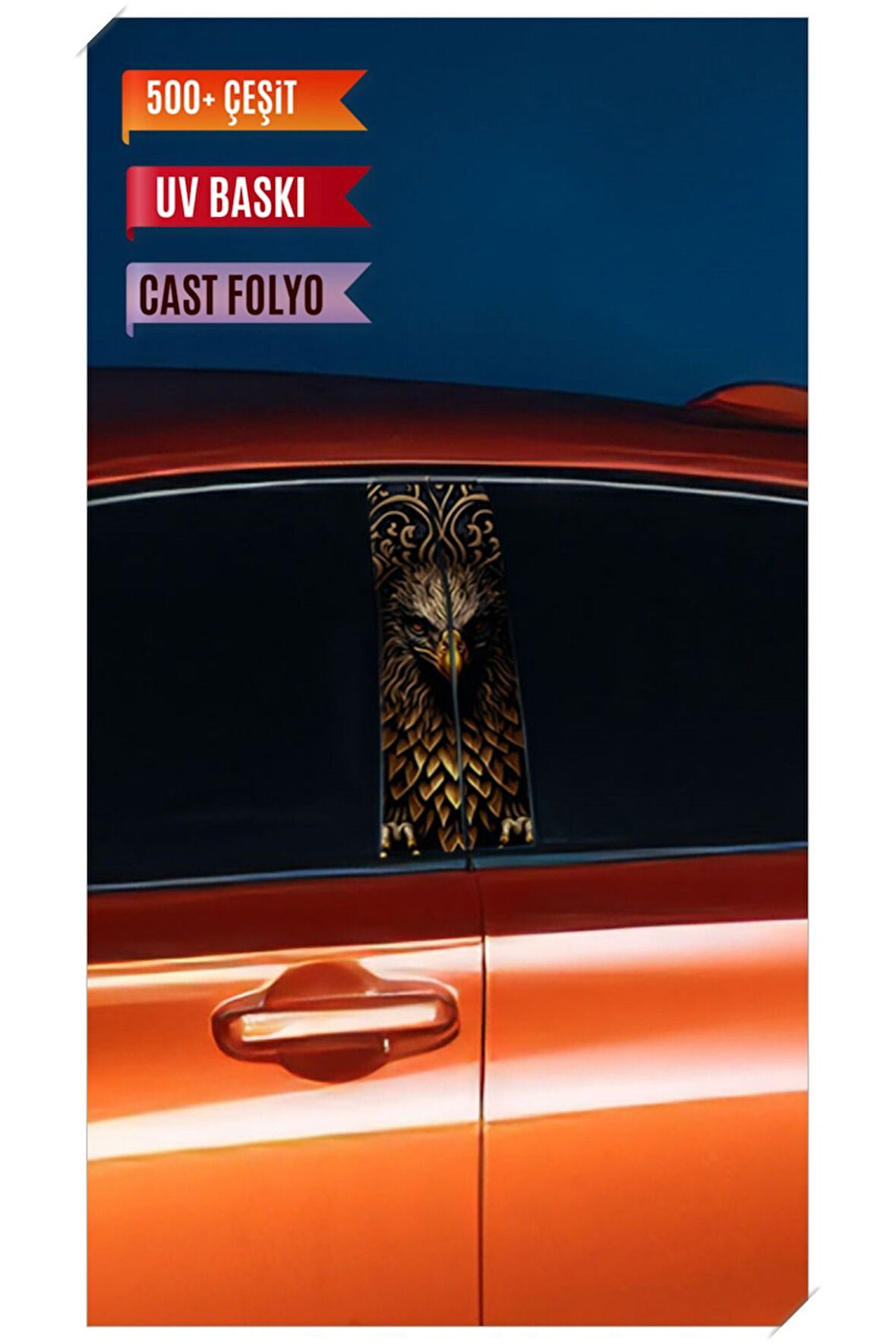 Araç Kapı Direk Kaplama Folyosu Kartal Desenli (Sağ Sol Takım) (2 Adet) - 22x50 Cm