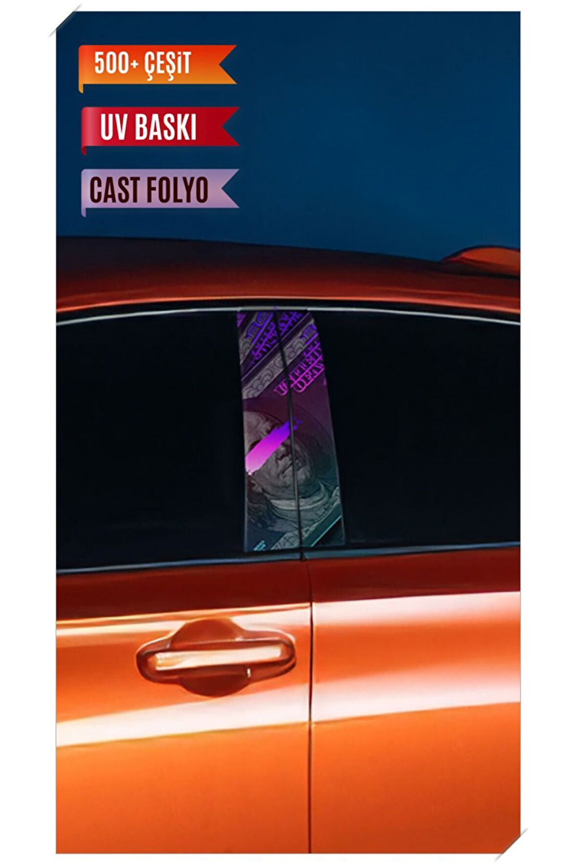 Araç Kapı Direk Kaplama Folyosu Dolar Desenli (Sağ Sol Takım) (2 Adet) - 22x50 Cm