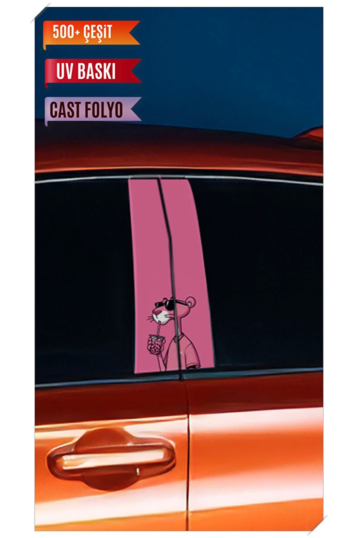 Araç Kapı Direk Kaplama Folyosu Pembe Panter Desenli (Sağ Sol Takım) (2 Adet) - 22x50 Cm