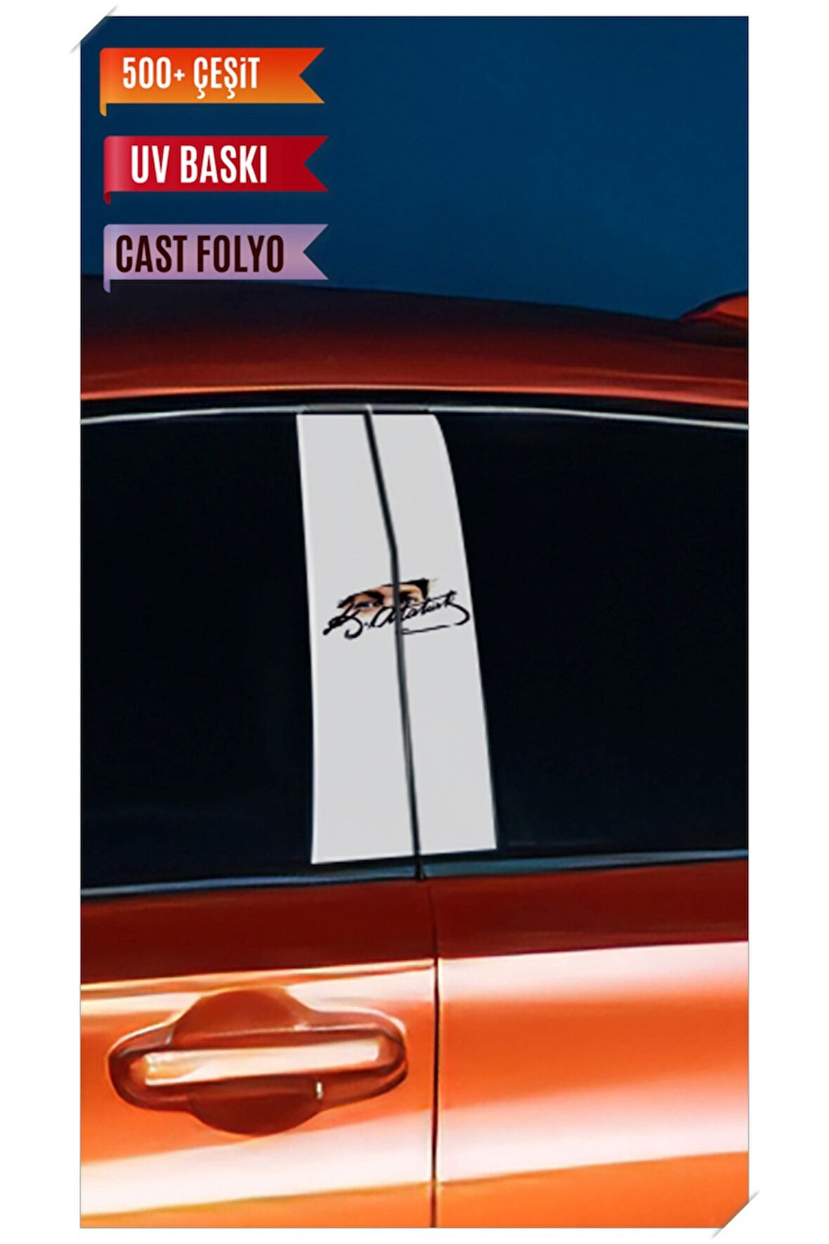 Araç Kapı Direk Kaplama Folyosu Atatürk Desenli Uyumlu (Sağ Sol Takım) (2 Adet) - 22x50 Cm