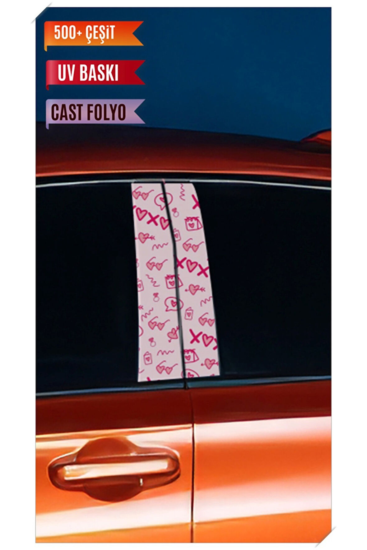 Araç Kapı Direk Kaplama Folyosu Pembe Desenli (Sağ Sol Takım) (2 Adet) - 22x50 Cm