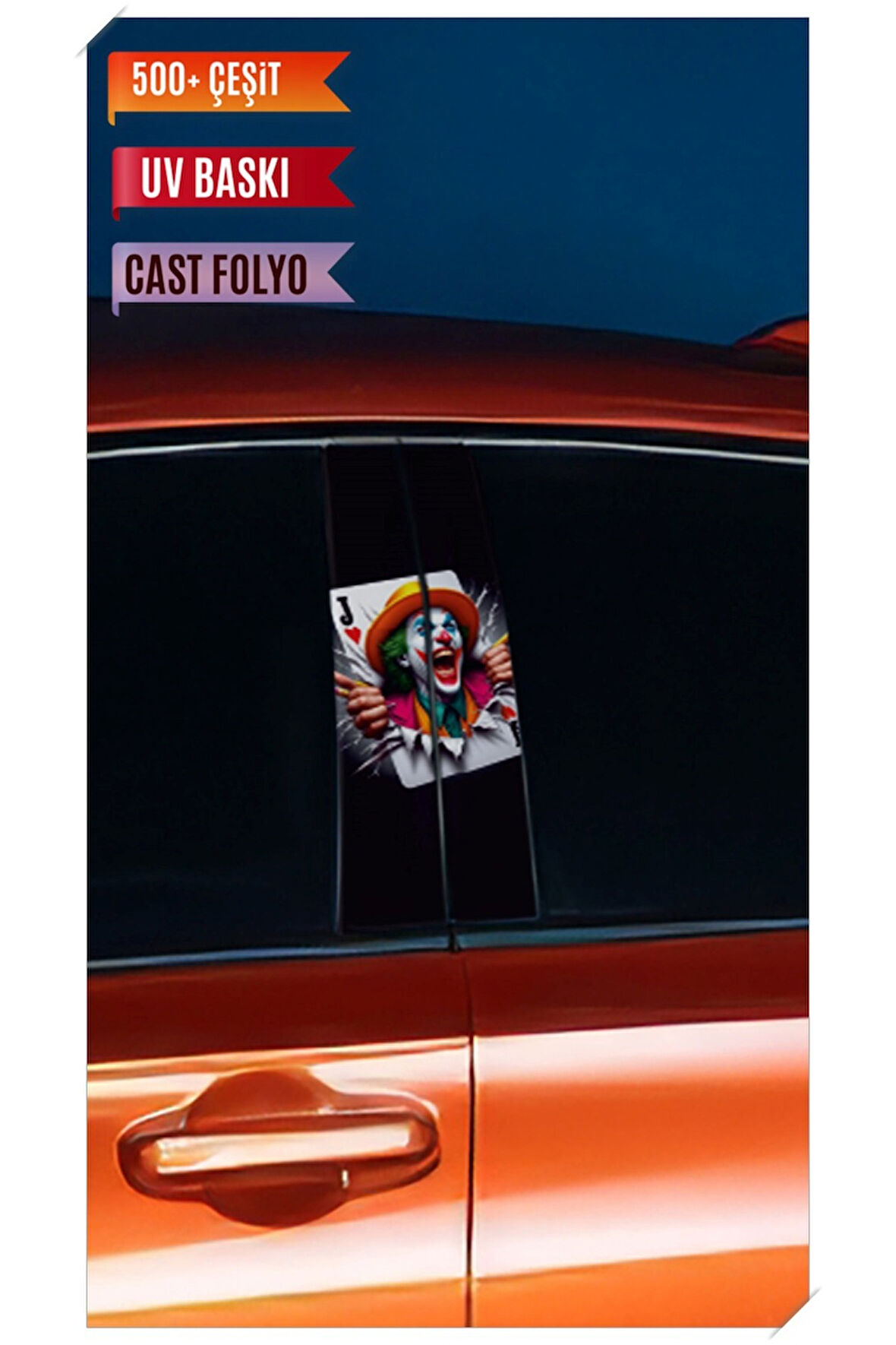 Araç Kapı Direk Kaplama Folyosu Joker Desenli (Sağ Sol Takım) (2 Adet) - 22x50 Cm