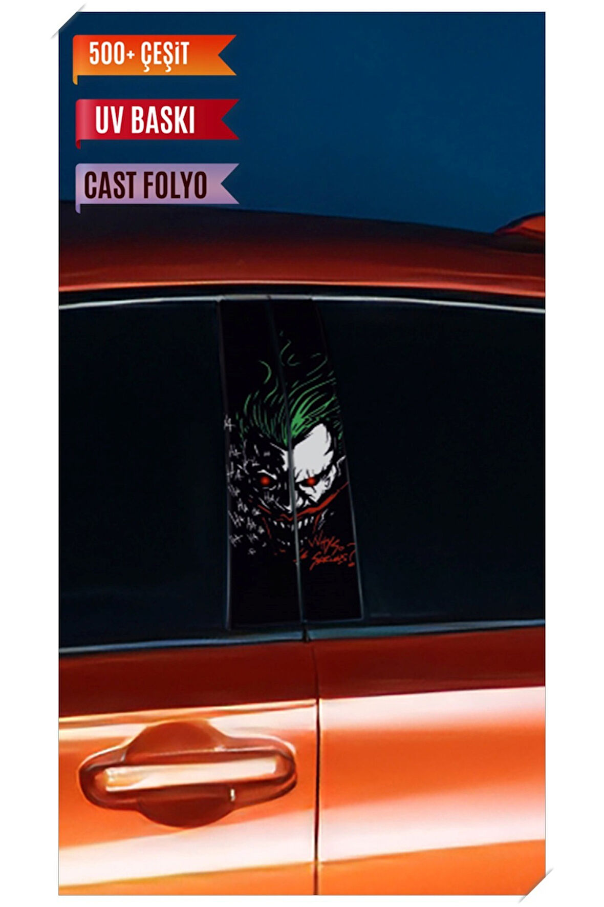 Araç Kapı Direk Kaplama Folyosu Joker Desenli (Sağ Sol Takım) (2 Adet) - 22x50 Cm