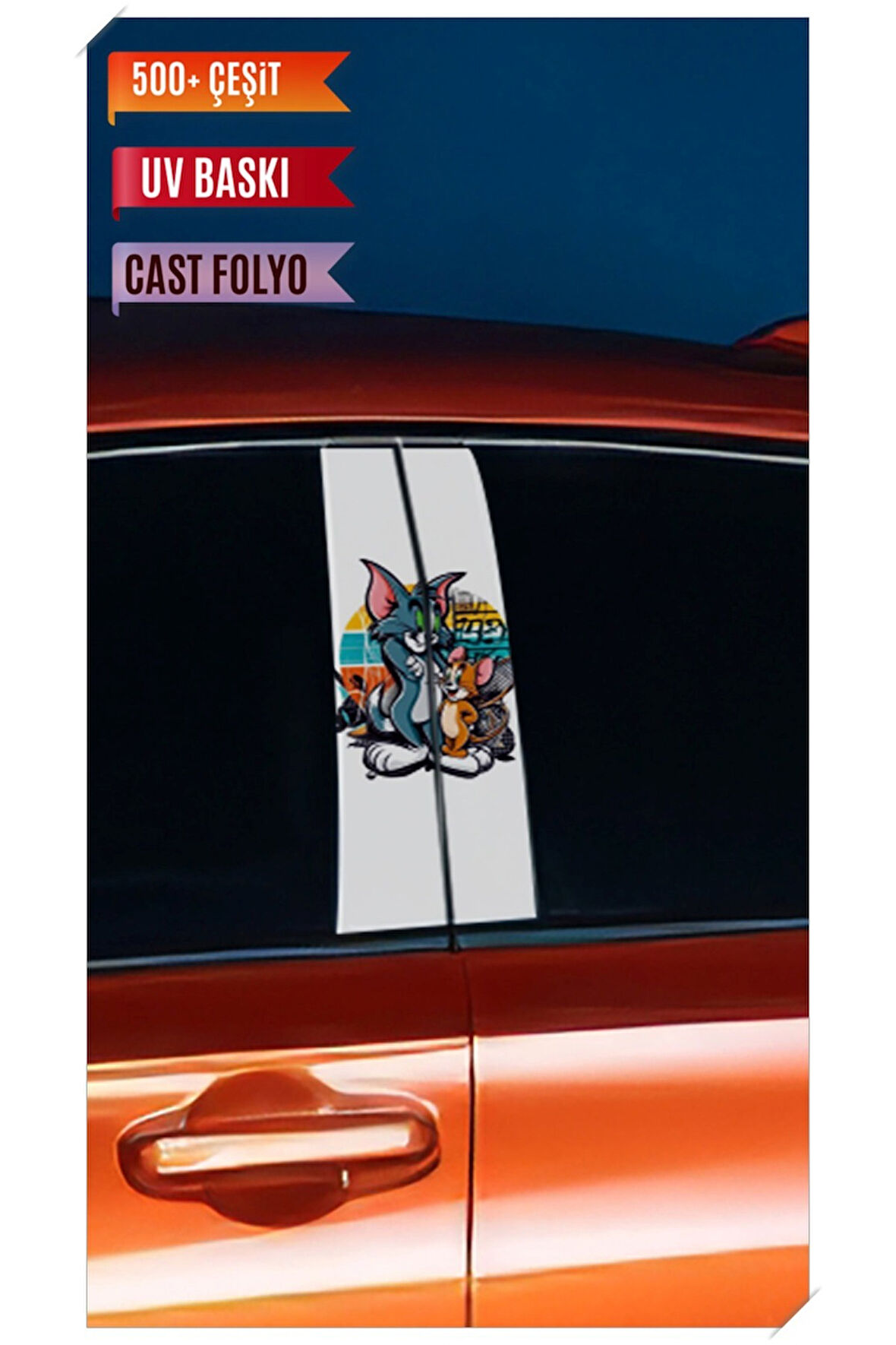 Araç Kapı Direk Kaplama Folyosu Tom&Jerry Desenli (Sağ Sol Takım) (2 Adet) - 22x50 Cm