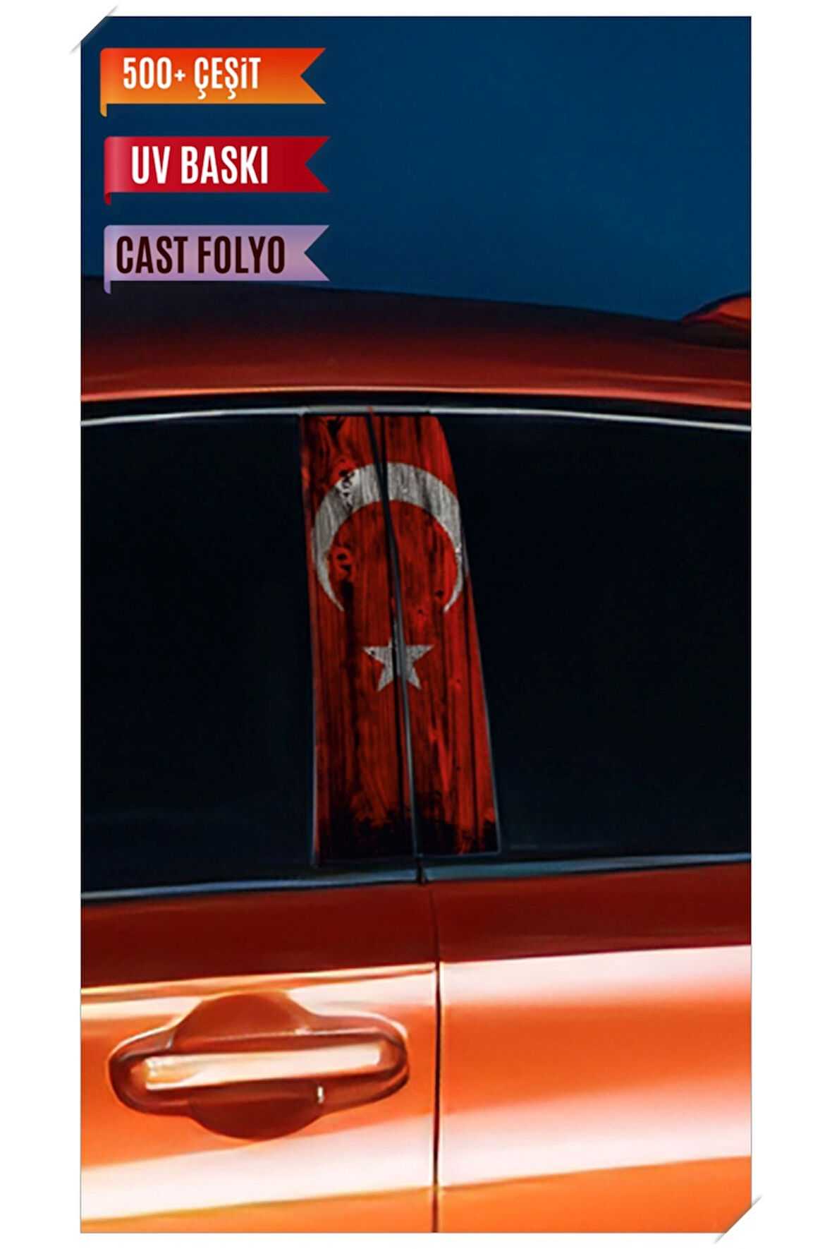 Araç Kapı Direk Kaplama Folyosu Türkiye Desenli (Sağ Sol Takım) (2 Adet) - 22x50 Cm