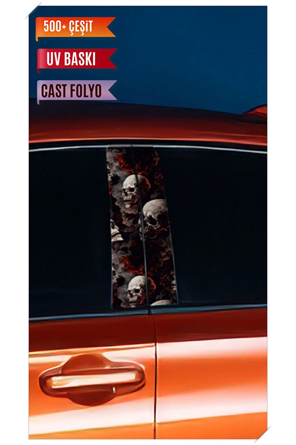 Araç Kapı Direk Kaplama Folyosu Kuru Kafa Desenli (Sağ Sol Takım) (2 Adet) - 22x50 Cm