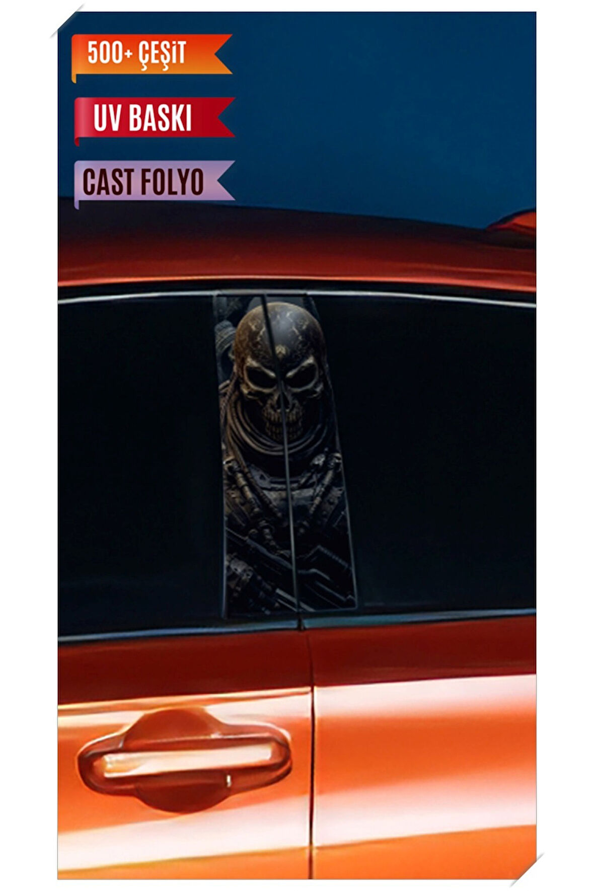 Araç Kapı Direk Kaplama Folyosu Kuru Kafa Desenli (Sağ Sol Takım) (2 Adet) - 22x50 Cm