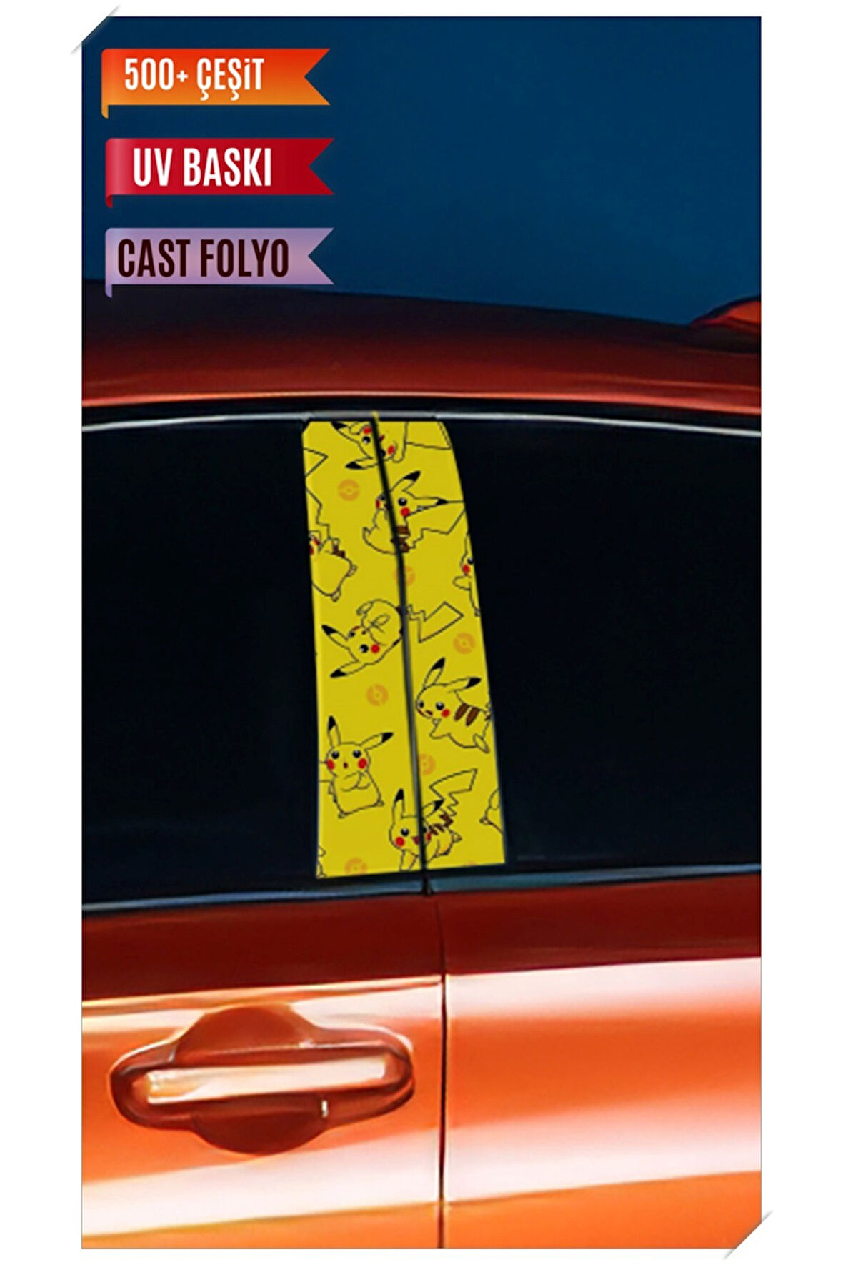 Araç Kapı Direk Kaplama Folyosu Pikachu Desenli (Sağ Sol Takım) (2 Adet) - 22x50 Cm