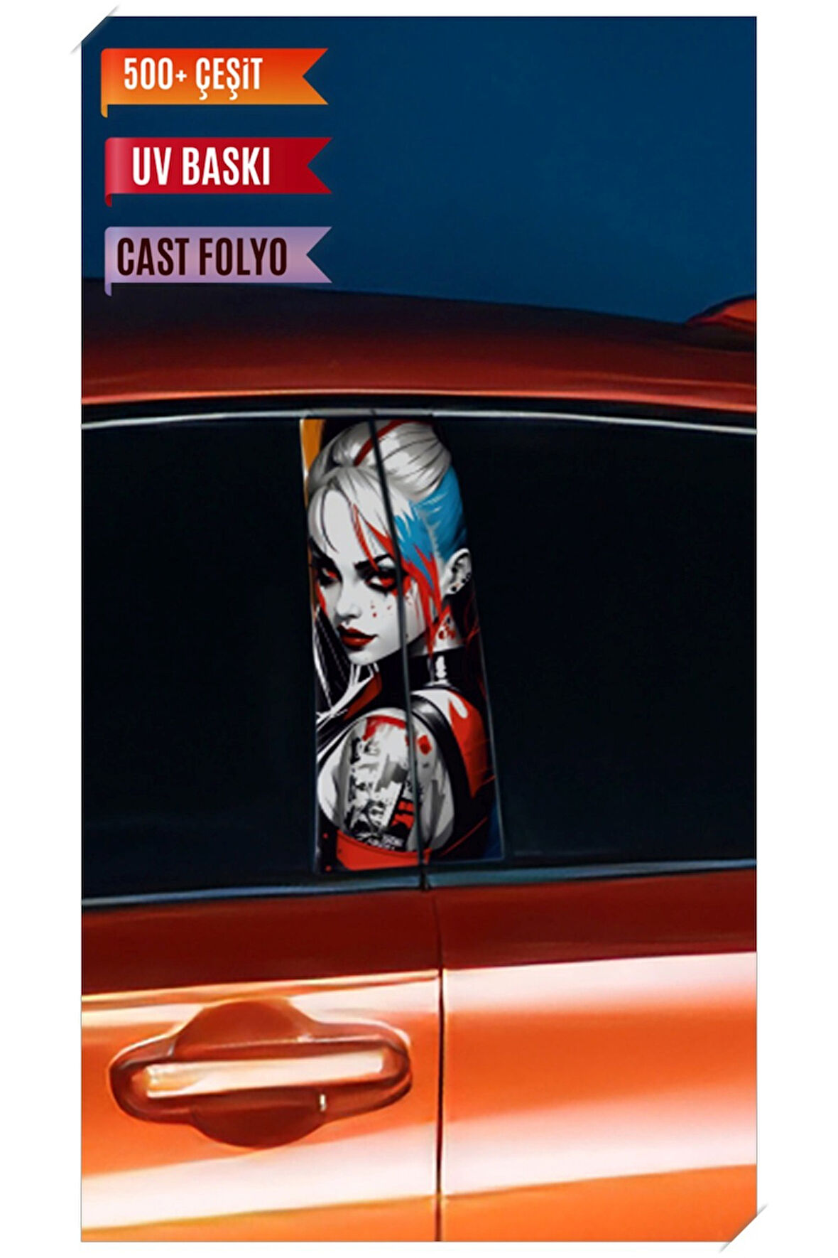 Araç Kapı Direk Kaplama Folyosu Joker Desenli (Sağ Sol Takım) (2 Adet) - 22x50 Cm