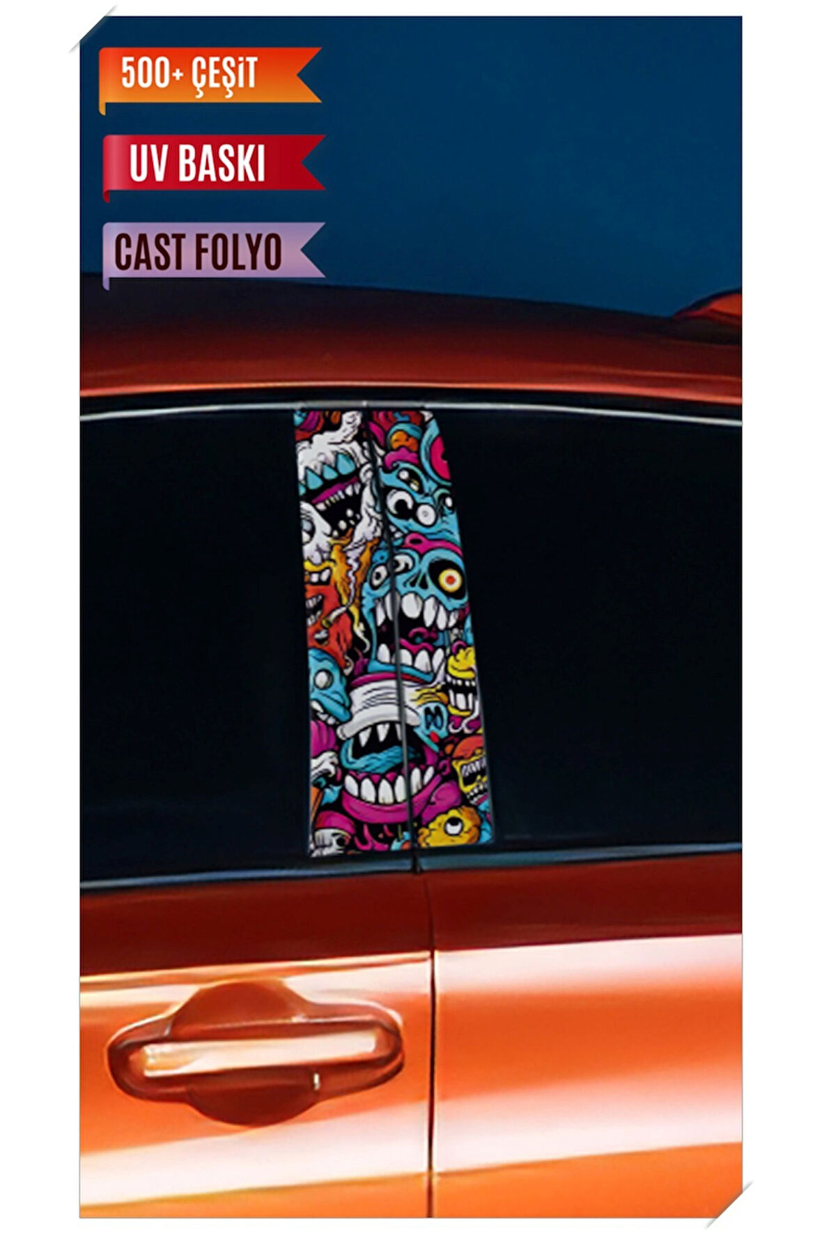 Araç Kapı Direk Kaplama Folyosu Desenli (Sağ Sol Takım) (2 Adet) - 22x50 Cm