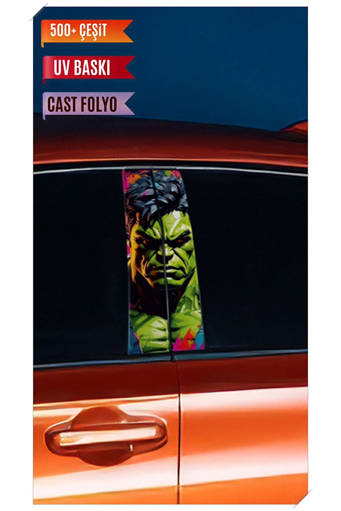 Araç Kapı Direk Kaplama Folyosu Hulk Desenli (Sağ Sol Takım) (2 Adet) - 22x50 Cm