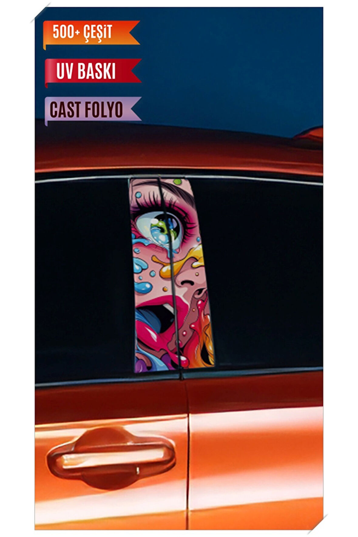 Araç Kapı Direk Kaplama Folyosu Desenli (Sağ Sol Takım) Uyumlu (2 Adet) - 22x50 Cm