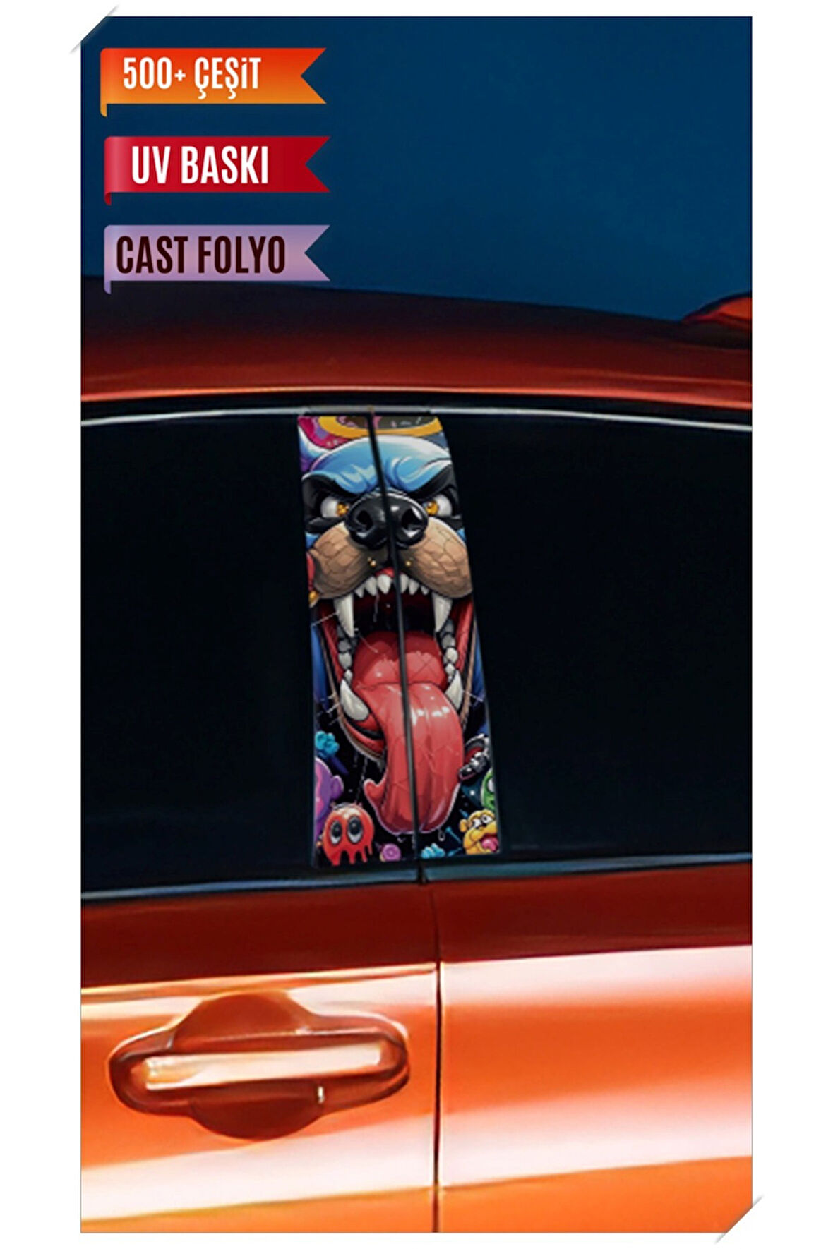 Araç Kapı Direk Kaplama Folyosu Köpek Desenli (Sağ Sol Takım) (2 Adet) - 22x50 Cm