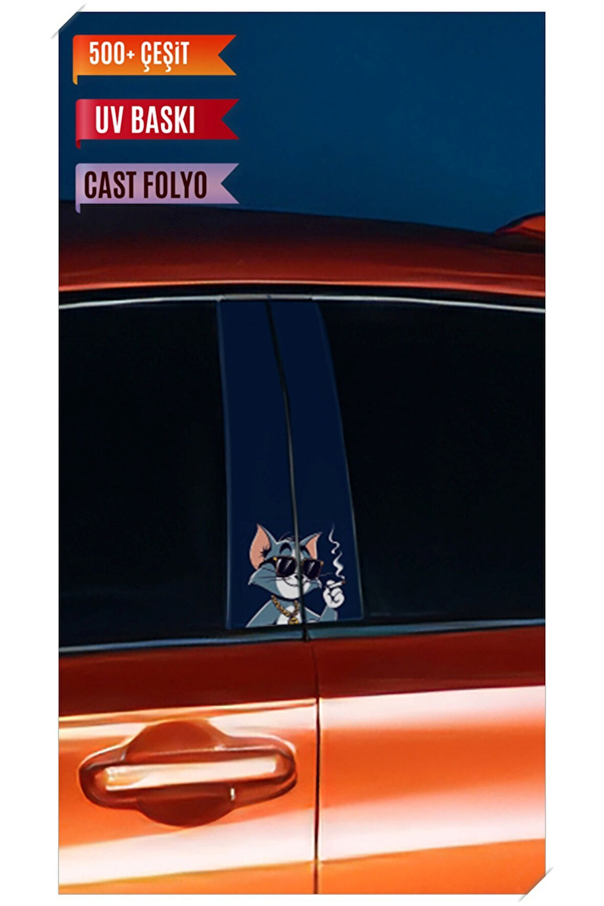 Araç Kapı Direk Kaplama Folyosu Tom&Jerry Desenli (Sağ Sol Takım) (2 Adet) - 22x50 Cm