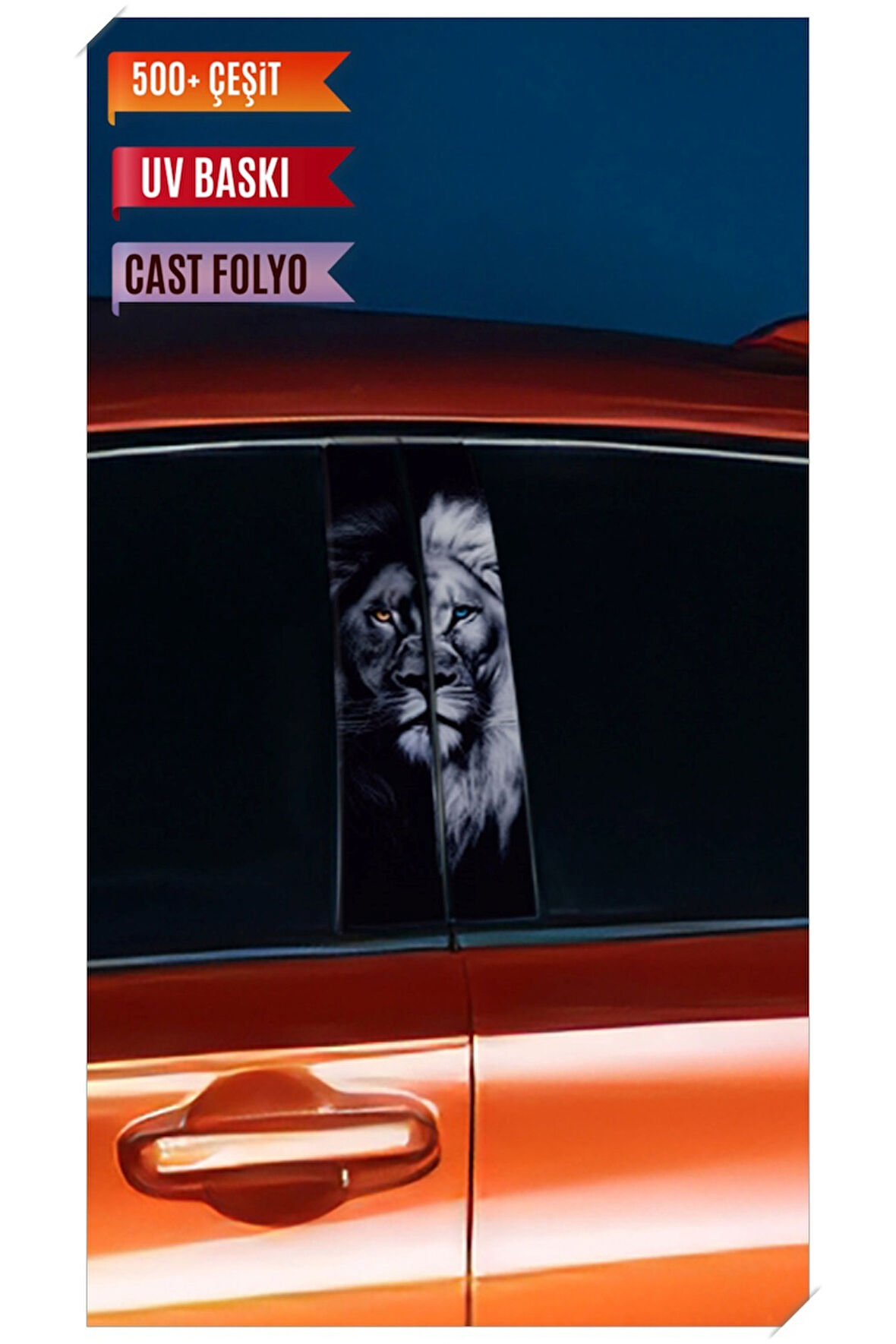 Araç Kapı Direk Kaplama Folyosu Aslan Desenli (Sağ Sol Takım) (2 Adet) - 22x50 Cm