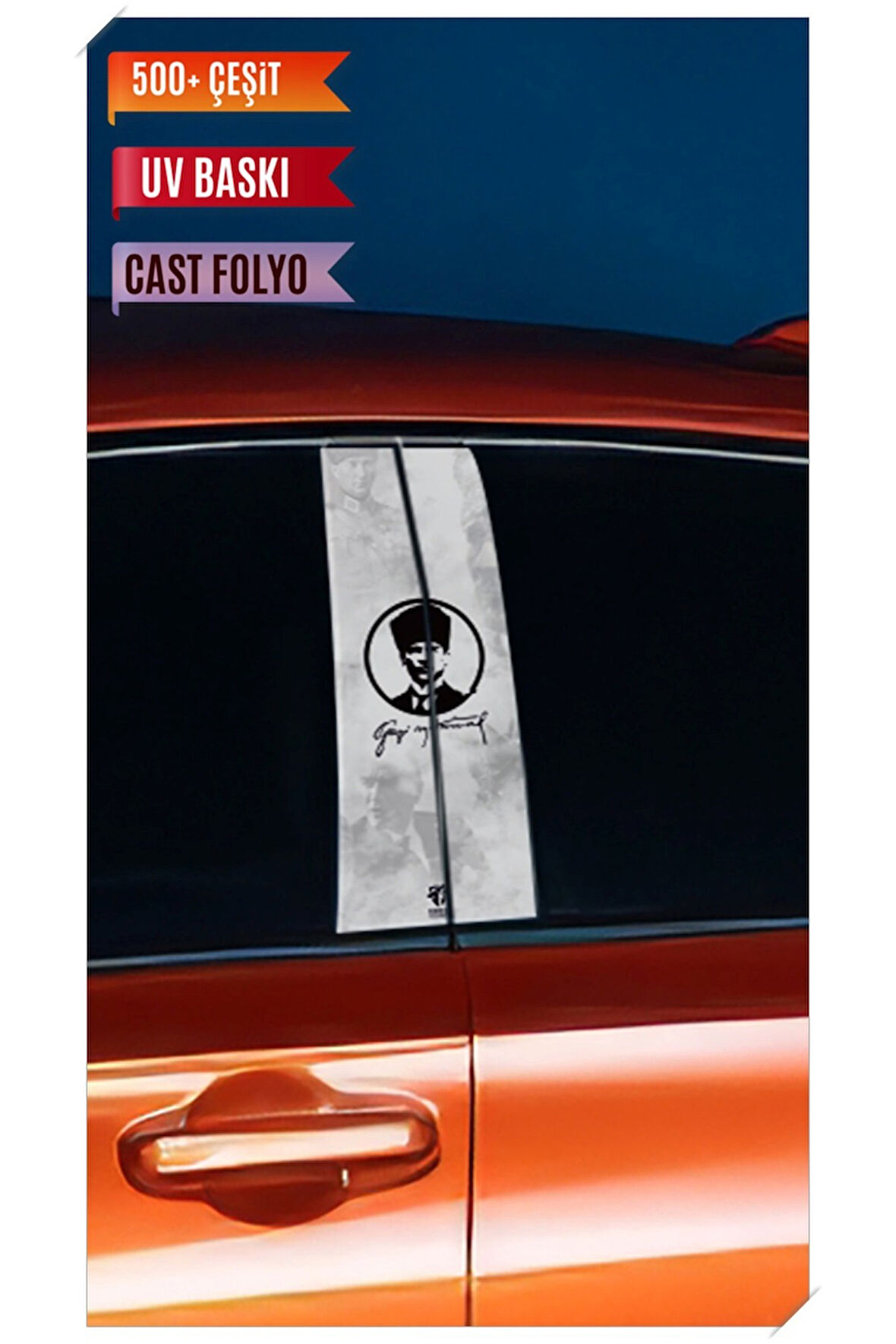 Araç Kapı Direk Kaplama Folyosu Atatürk Desenli (Sağ Sol Takım) (2 Adet) - 22x50 Cm