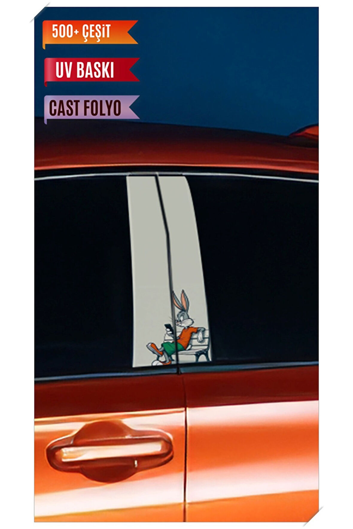 Araç Kapı Direk Kaplama Folyosu Bugs Bunny Desenli (Sağ Sol Takım) (2 Adet) - 22x50 Cm