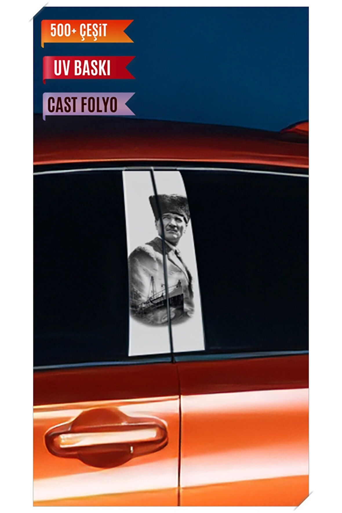 Araç Kapı Direk Kaplama Folyosu Atatürk Desenli (Sağ Sol Takım) (2 Adet) - 22x50 Cm