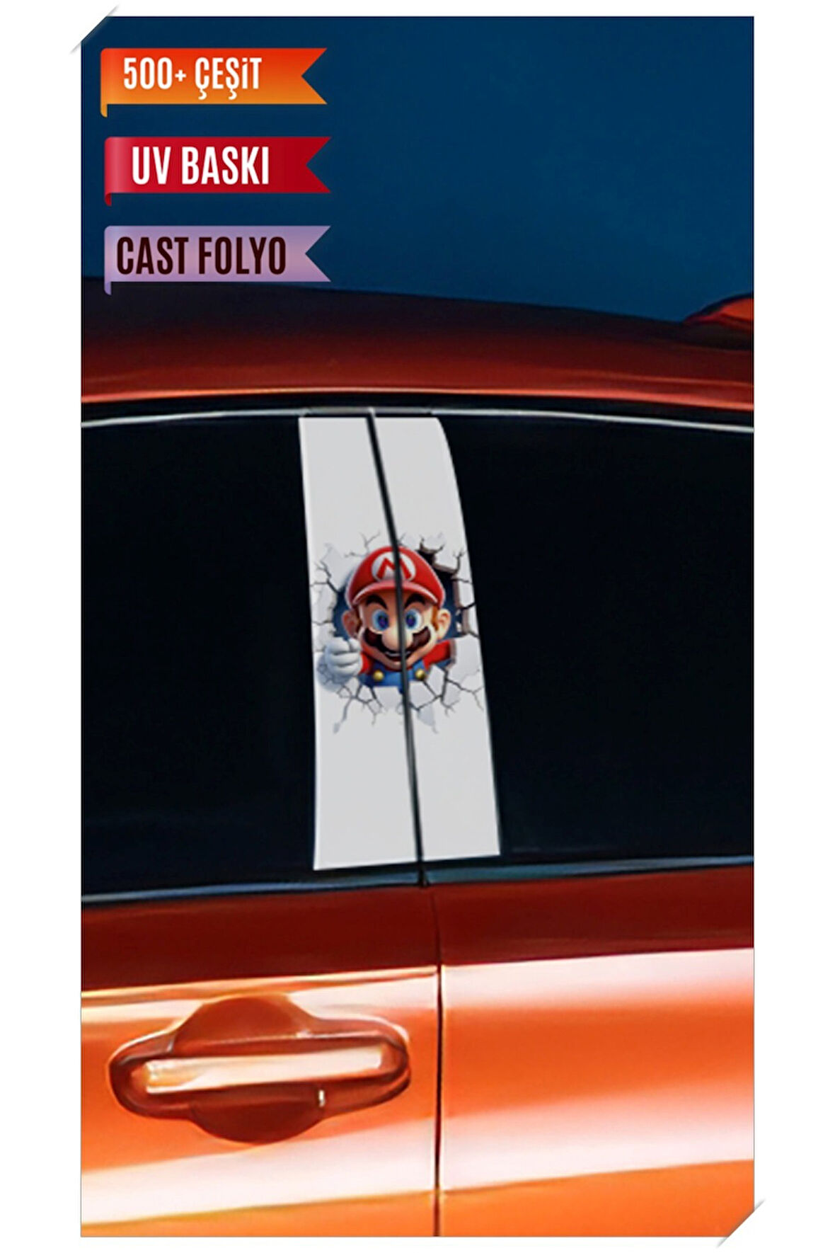 Araç Kapı Direk Kaplama Folyosu Mario Desenli (Sağ Sol Takım) (2 Adet) - 22x50 Cm