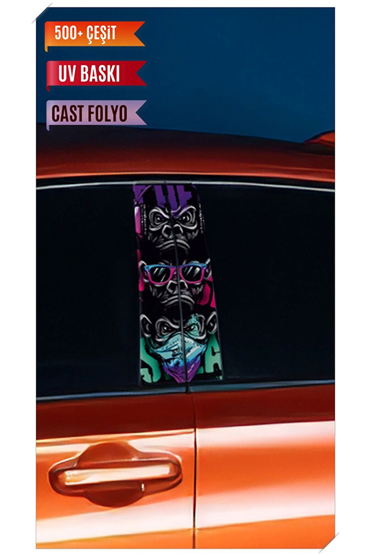 Araç Kapı Direk Kaplama Folyosu Maymun Desenli (Sağ Sol Takım) (2 Adet) - 22x50 Cm