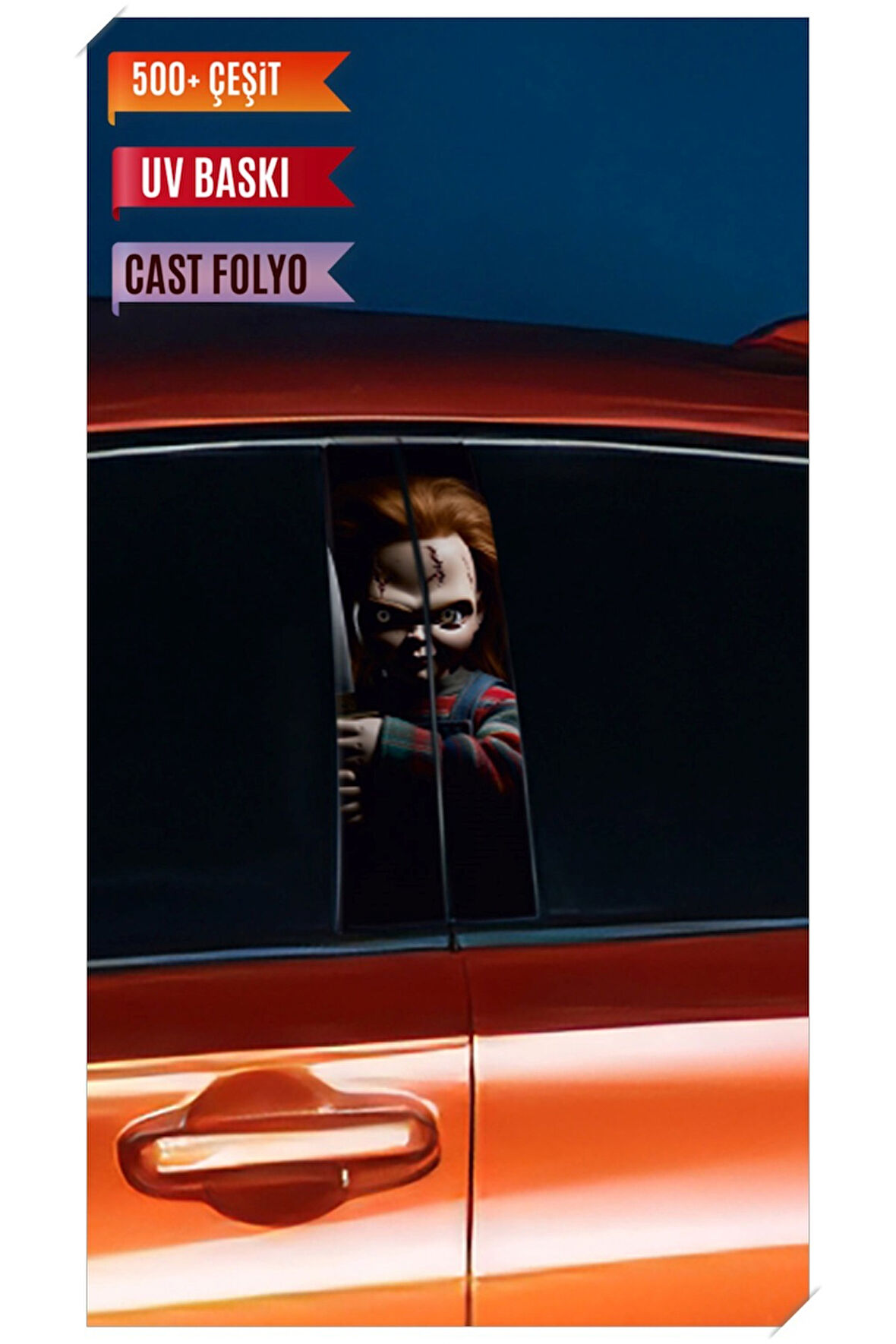 Araç Kapı Direk Kaplama Folyosu Chucky Desenli (Sağ Sol Takım) (2 Adet) - 22x50 Cm