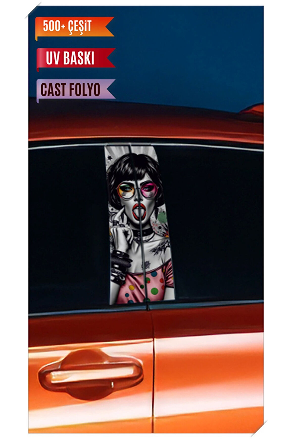 Araç Kapı Direk Kaplama Folyosu Kız Desenli (Sağ Sol Takım) (2 Adet) - 22x50 Cm