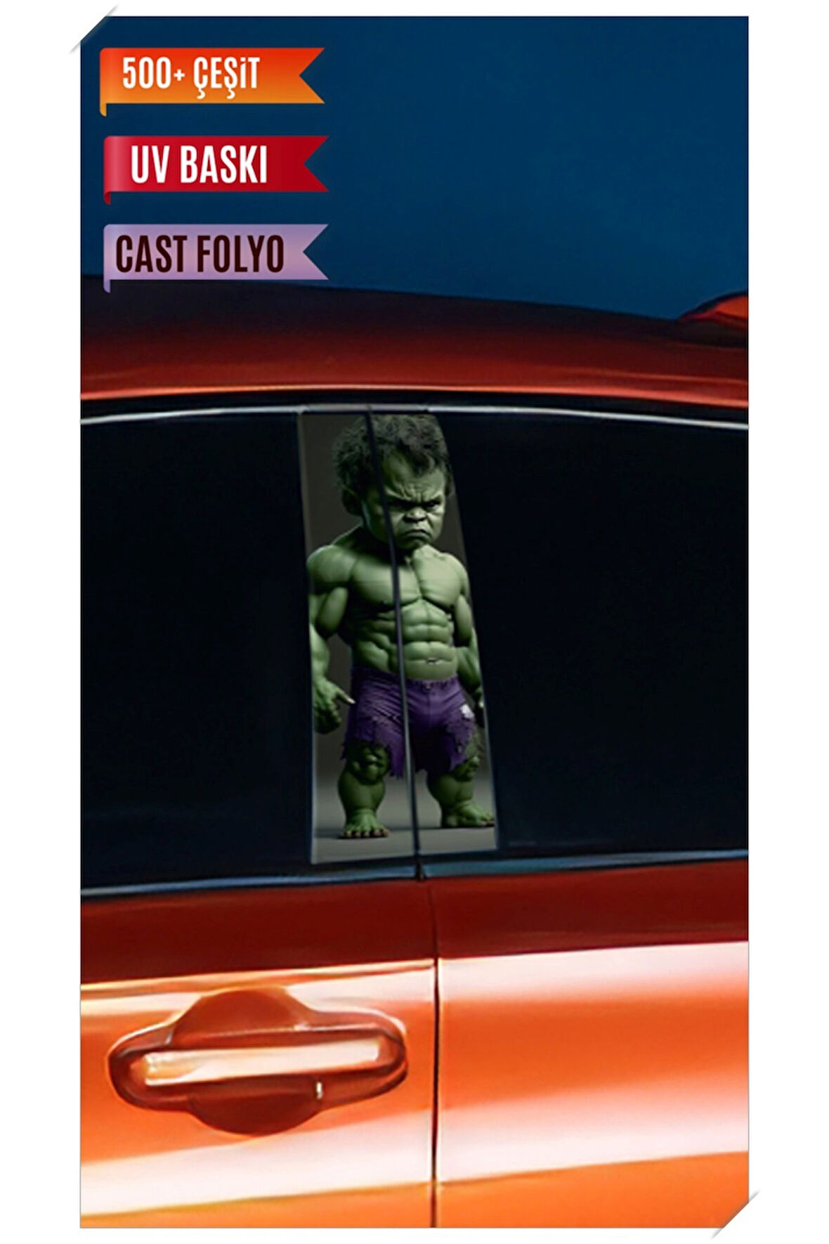 Araç Kapı Direk Kaplama Folyosu Hulk Desenli (Sağ Sol Takım) (2 Adet) - 22x50 Cm