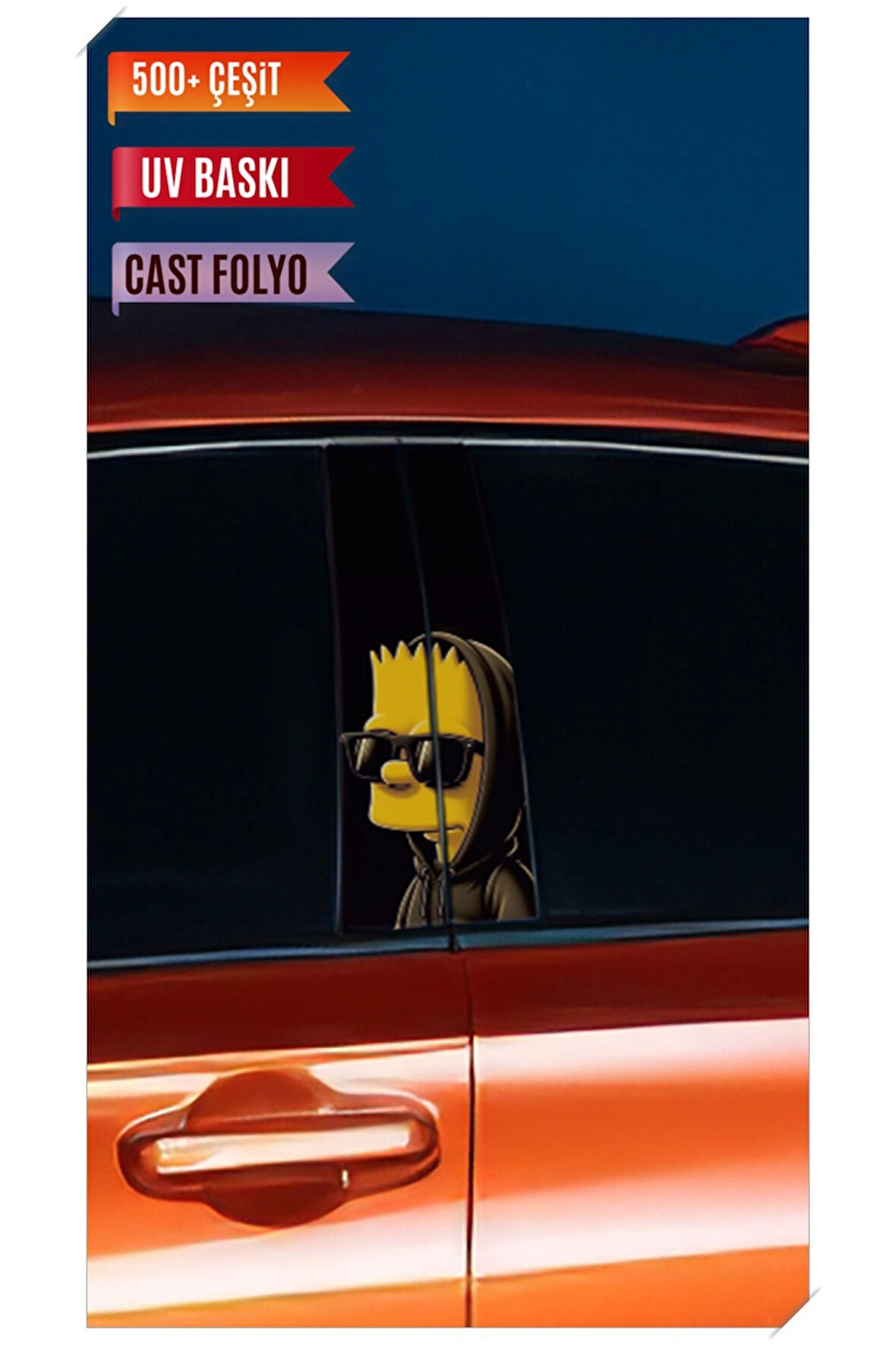 Araç Kapı Direk Kaplama Folyosu Simpson Desenli (Sağ Sol Takım) (2 Adet) - 22x50 Cm