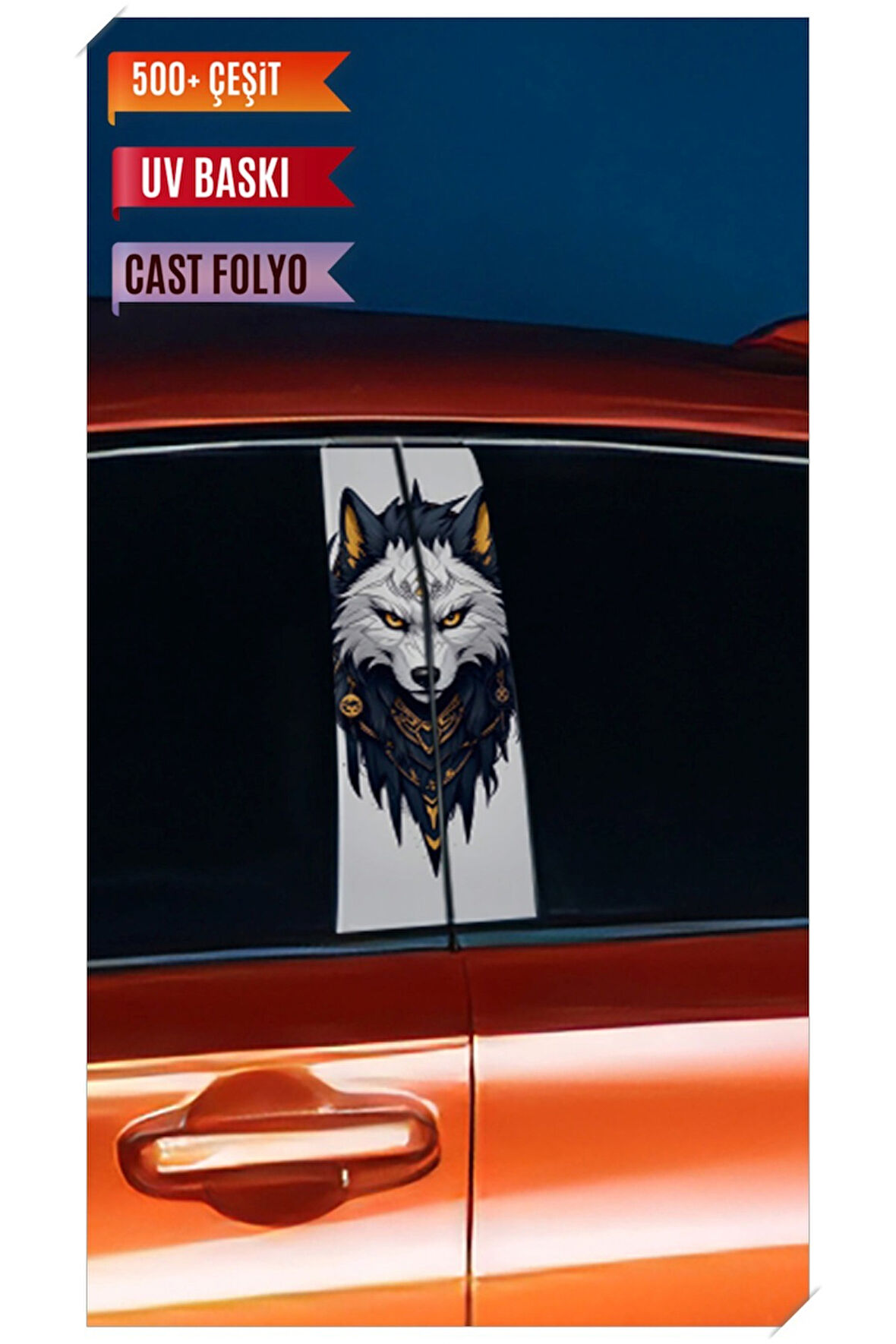 Araç Kapı Direk Kaplama Folyosu Kurt Desenli (Sağ Sol Takım) (2 Adet) - 22x50 Cm