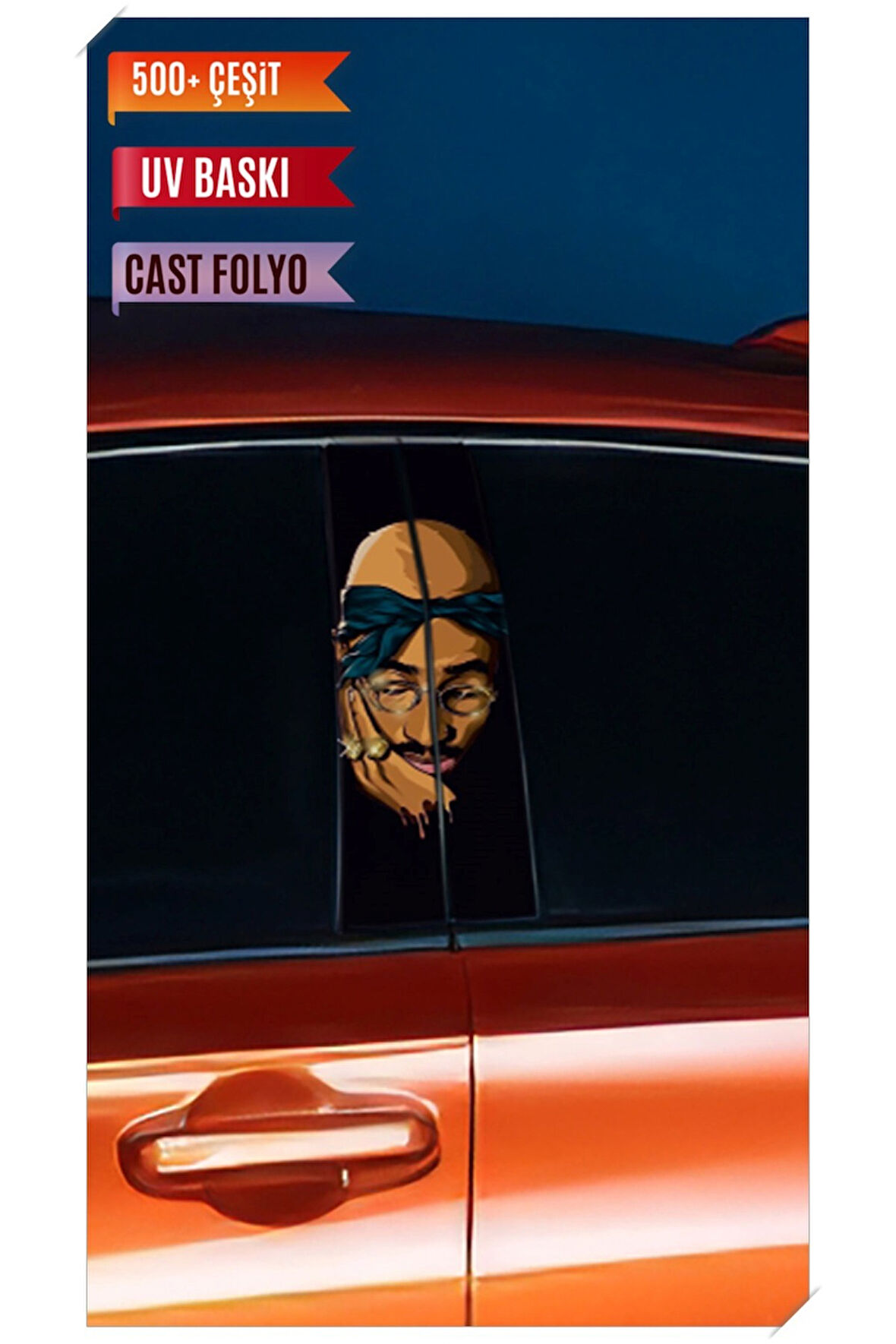 Araç Kapı Direk Kaplama Folyosu TuPac Desenli (Sağ Sol Takım) (2 Adet) - 22x50 Cm