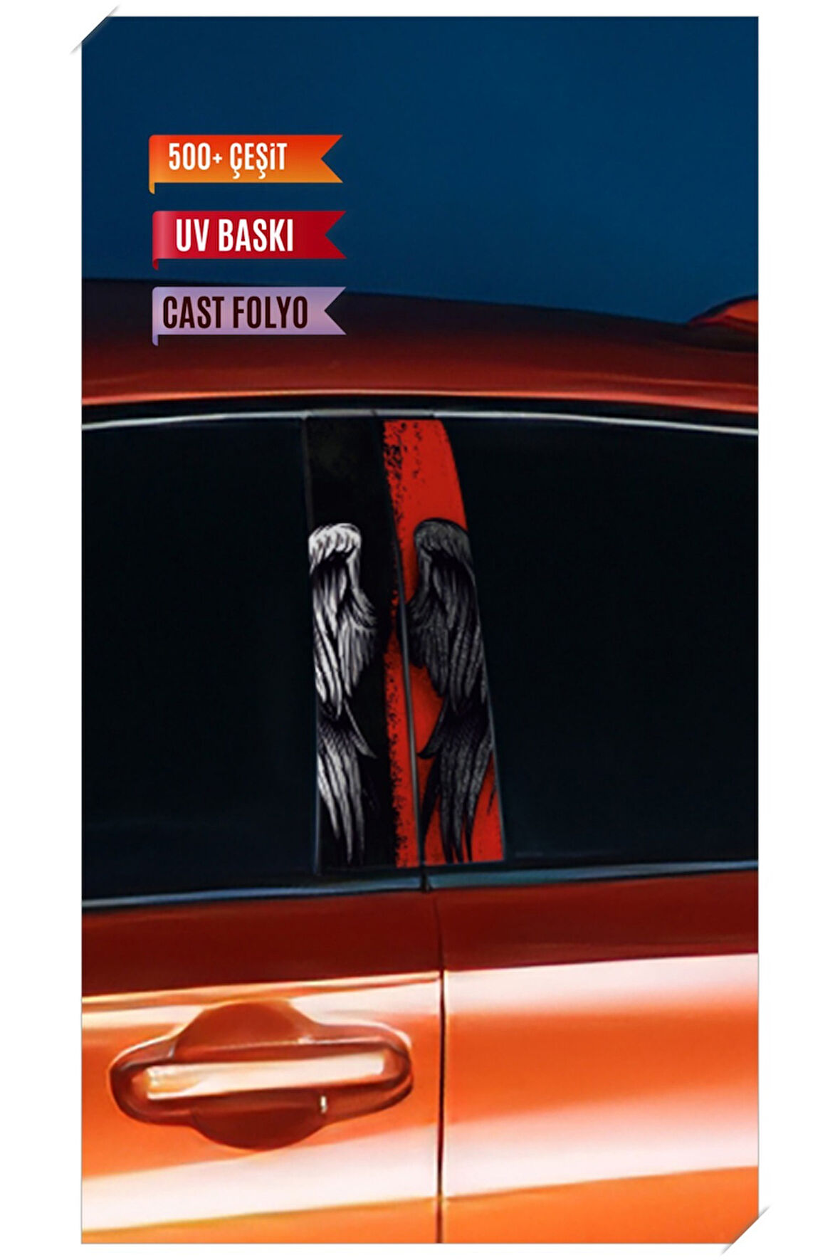 Araç Kapı Direk Kaplama Folyosu Kanat Desenli (Sağ Sol Takım) (2 Adet) - 22x50 Cm