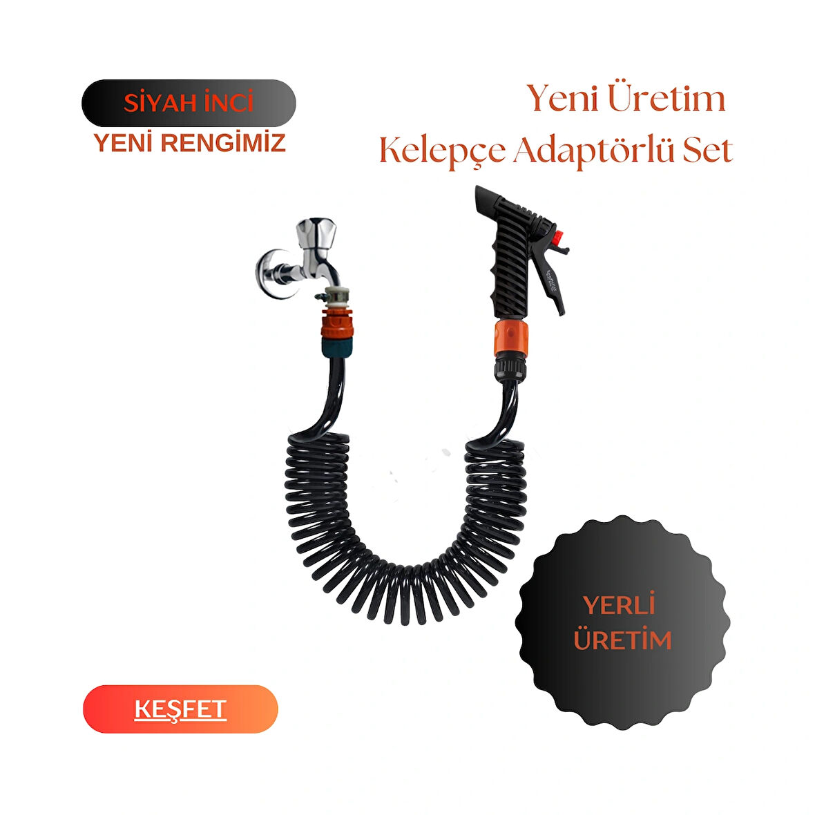 Plasyay Spiral Sulama Yıkama Hortumu Kelepçe Adaptörlü Yeni Tetik Başlıklı 5 Metre Setler