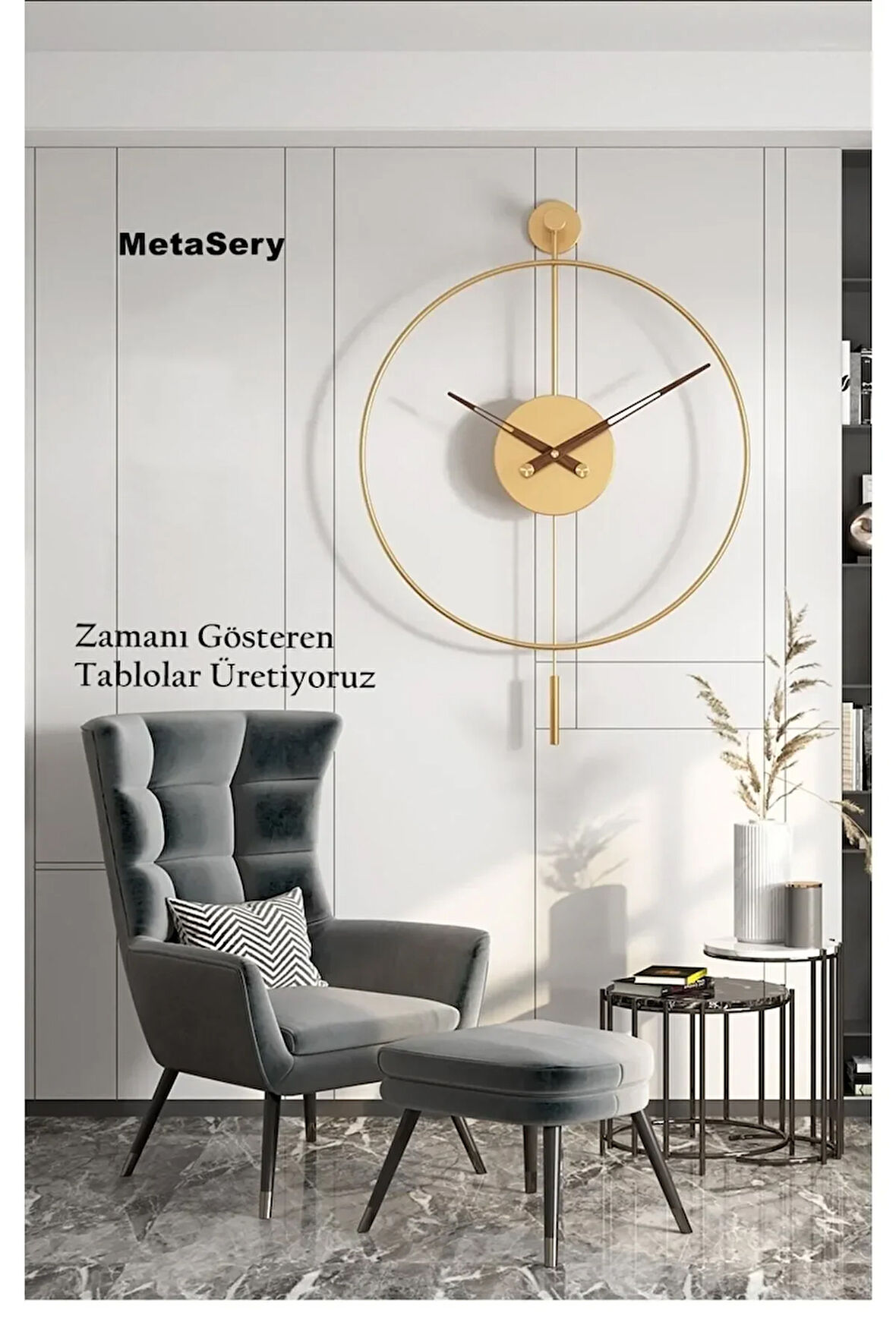 Timelles Gold Tiktok Xxl (60X80CM) , Modern Dekoratif Metal Duvar Saati