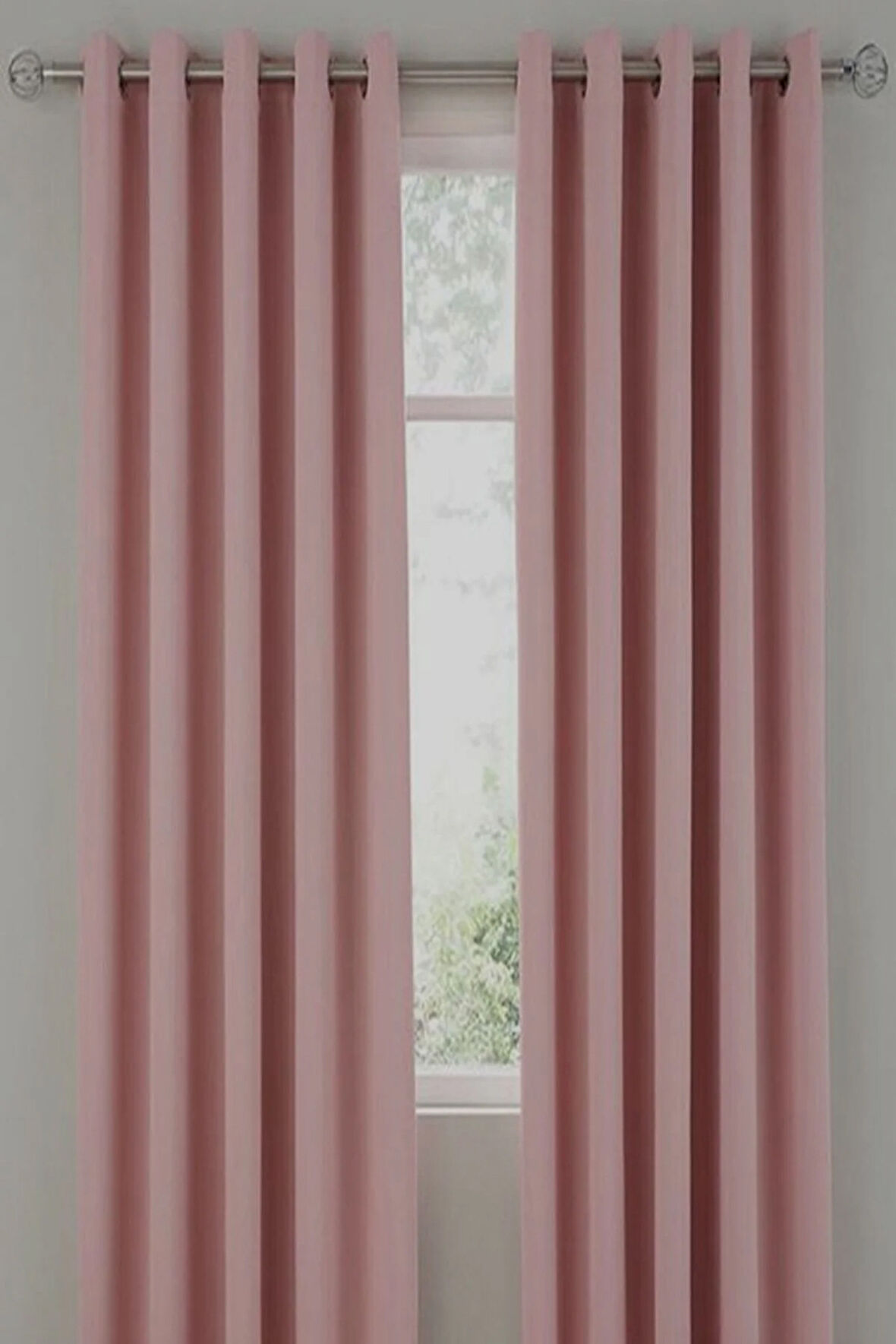 Pembe Rustik Perde Kuşgözü Halkalı Boru Halka Dekoring Perde