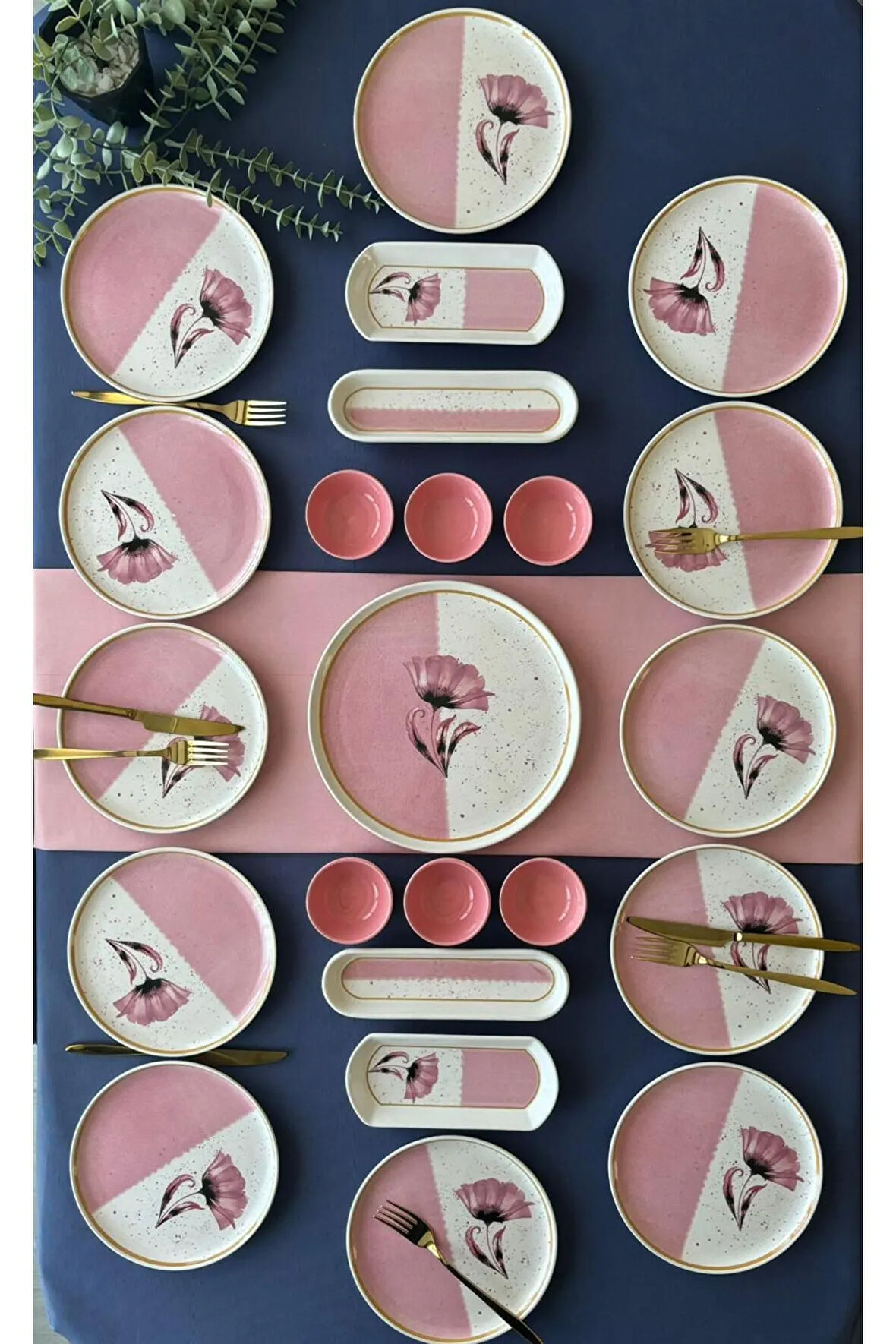 Gelincik Model 12 Kişilik 23 Parça Sosluklu Kahvaltı Takımı (Pembe)