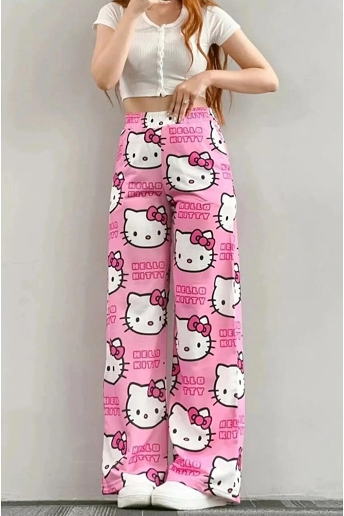 Pembe Hello Kitty Cat Bol Paça Eşofman Altı